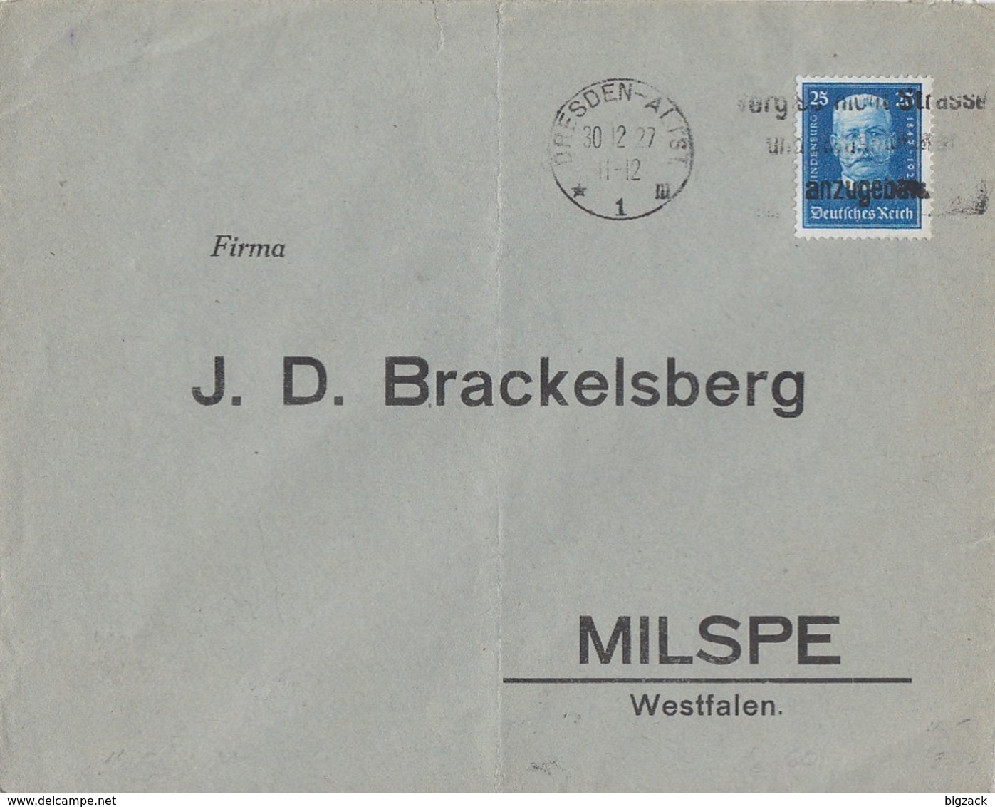 DR Brief EF Minr.405 Dresden 30.12.27 - Briefe U. Dokumente