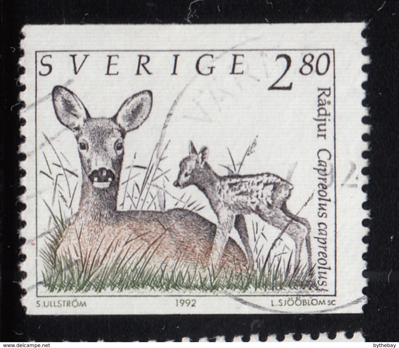 Sweden 1993 Used Sc #1927 2.80k Capreolus Capreolus Roe Deer With Fawn - Oblitérés