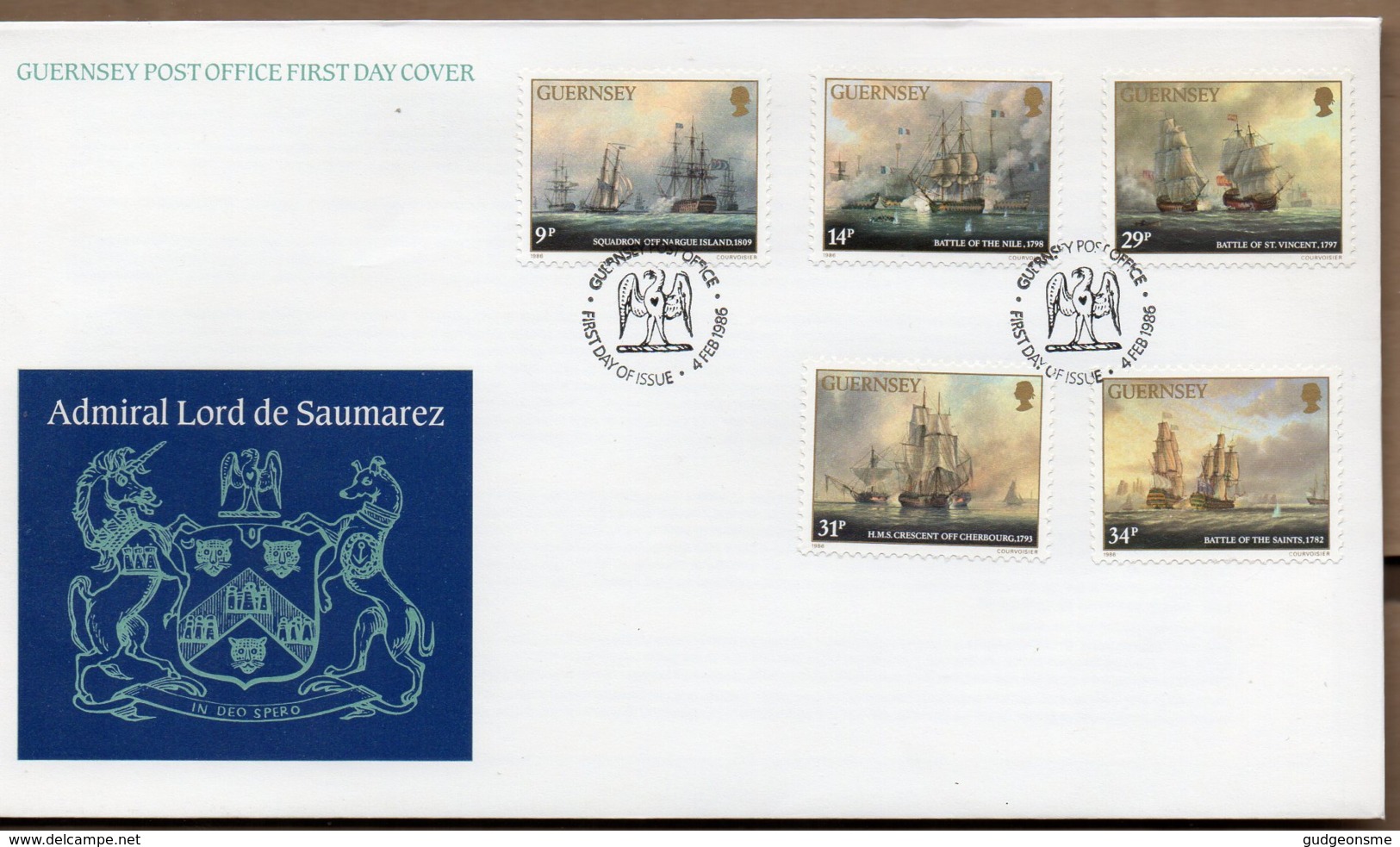 1986 Lord De Saumarez Set FDC - Guernsey