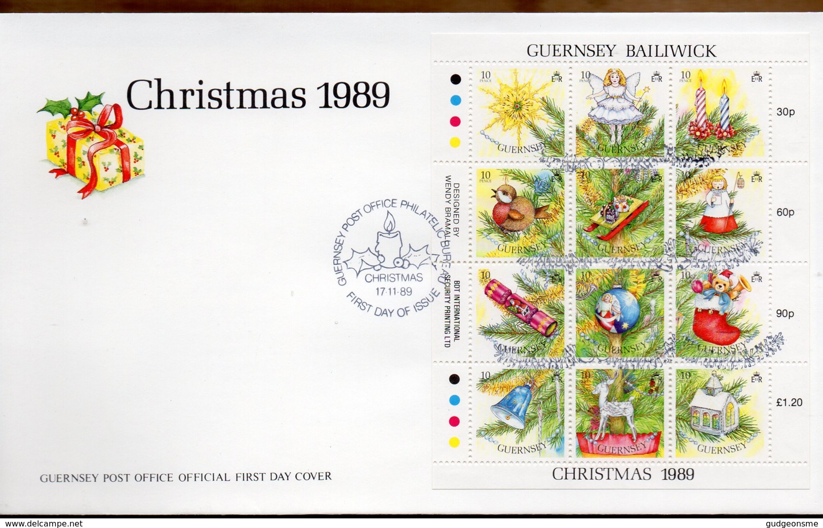 1989 Christmas Tree Decorations Sheetlet Set FDC - Guernsey