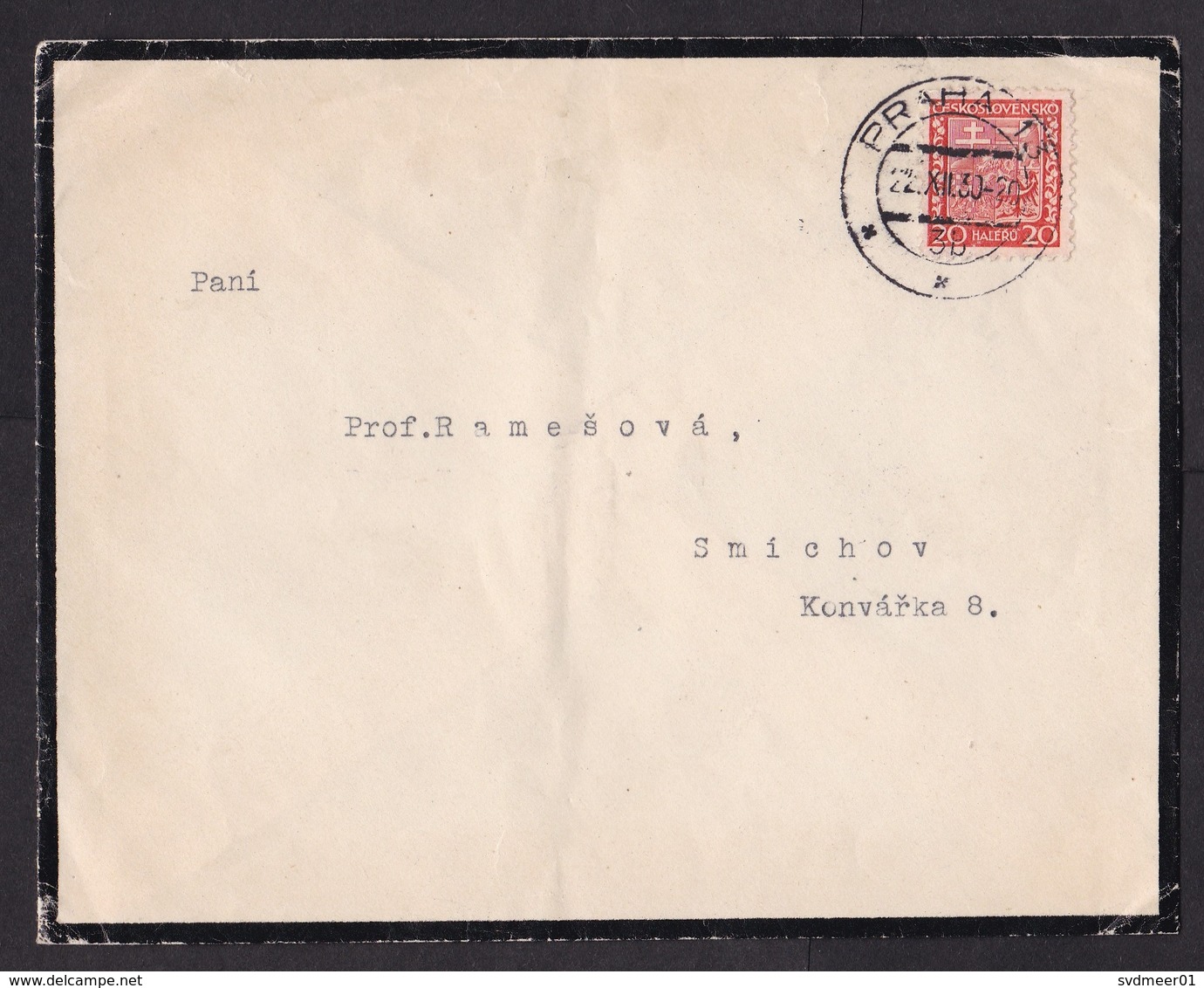 Czechoslovakia: Mourning Cover, 1930, 1 Stamp (creases) - Brieven En Documenten