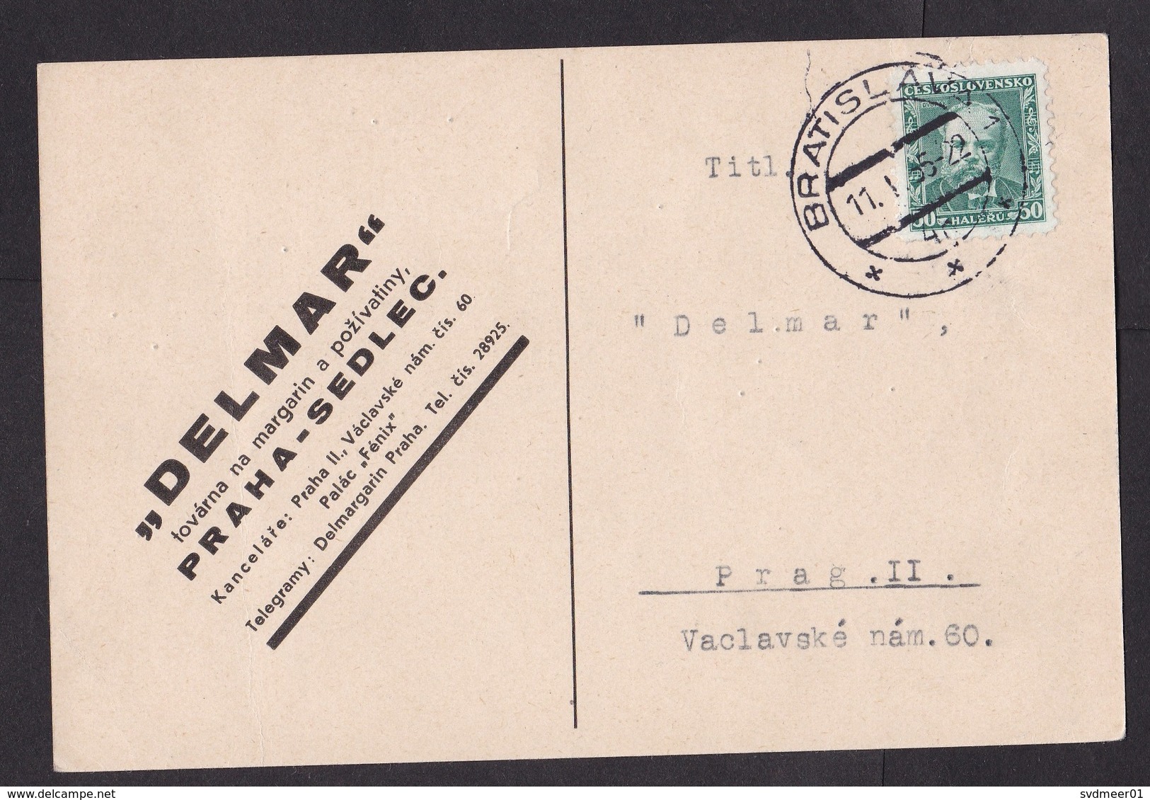 Czechoslovakia: Postcard, 1935, 1 Stamp (traces Of Use) - Brieven En Documenten