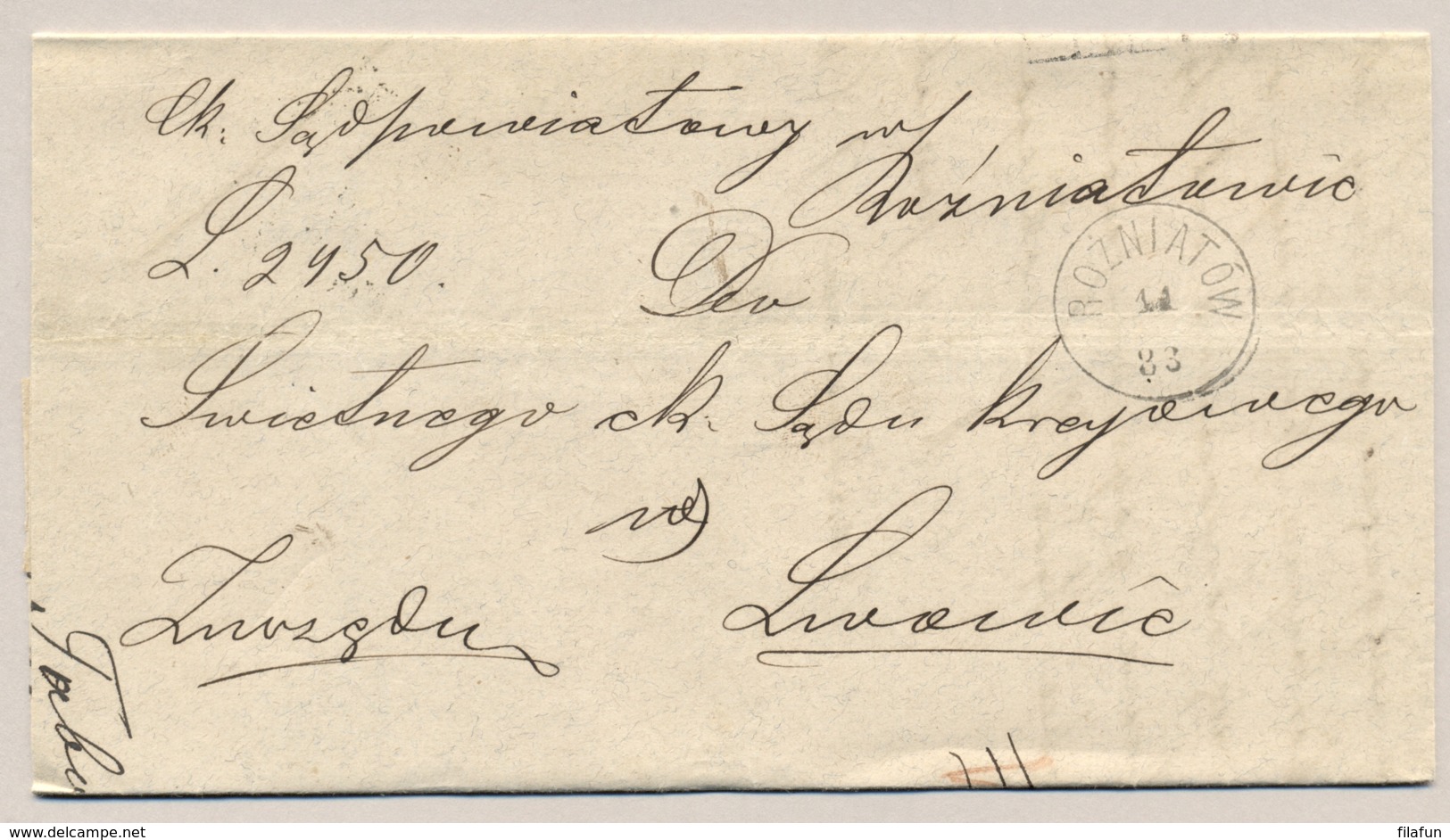 Österreich / Galicia - 1883 - Complete Folded Letter From ROZNIATOW To Lwow / Lemberg - Brieven En Documenten