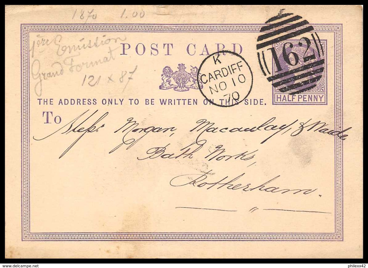 4619 Half Penny Cardiff 1870 Rotterdam Carte Postale Grande Bretagne Great Britain Entier Postal Stationery - Stamped Stationery, Airletters & Aerogrammes