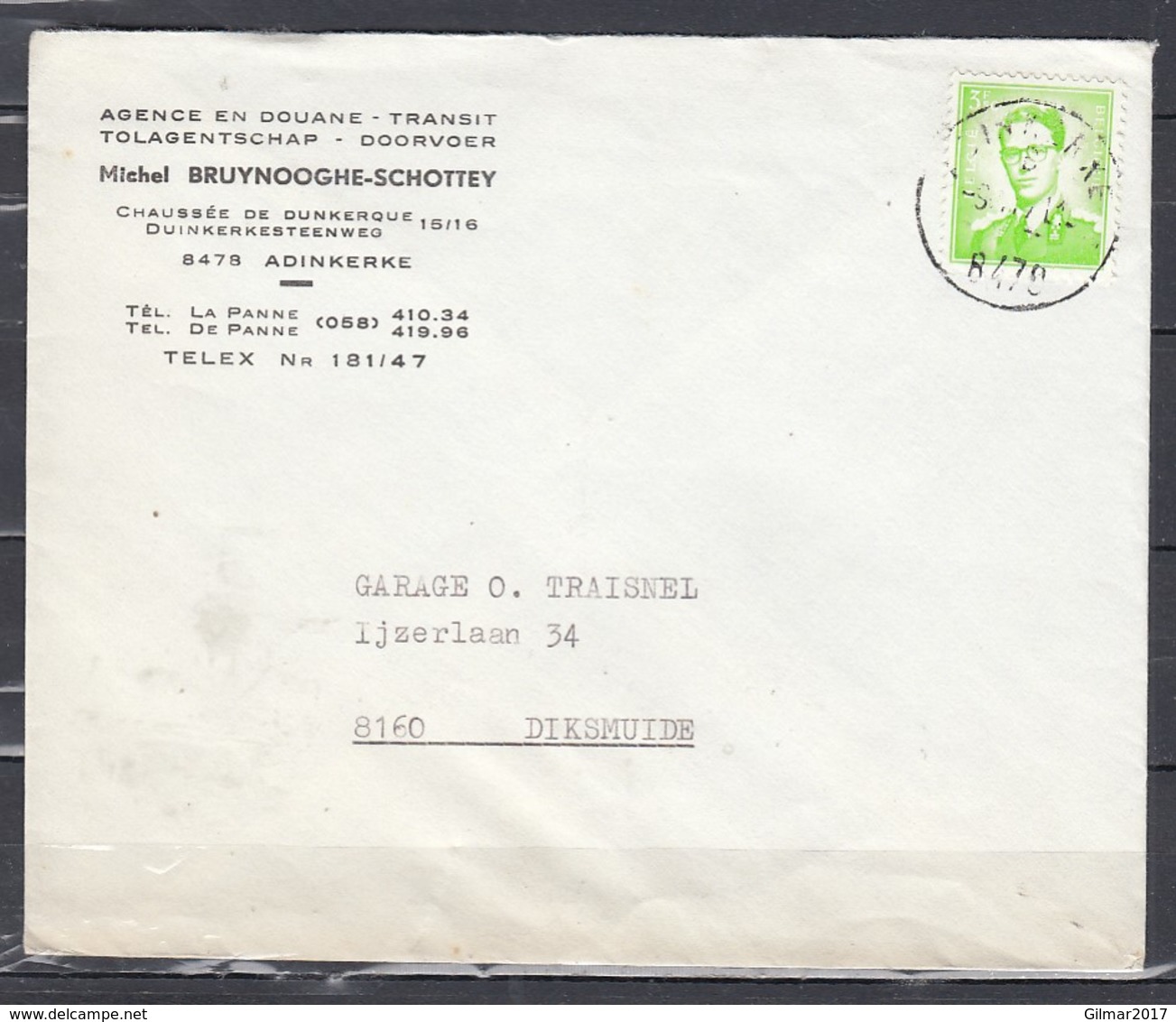 Brief Van Adinkerke Naar Diksmuide - 1953-1972 Lunettes