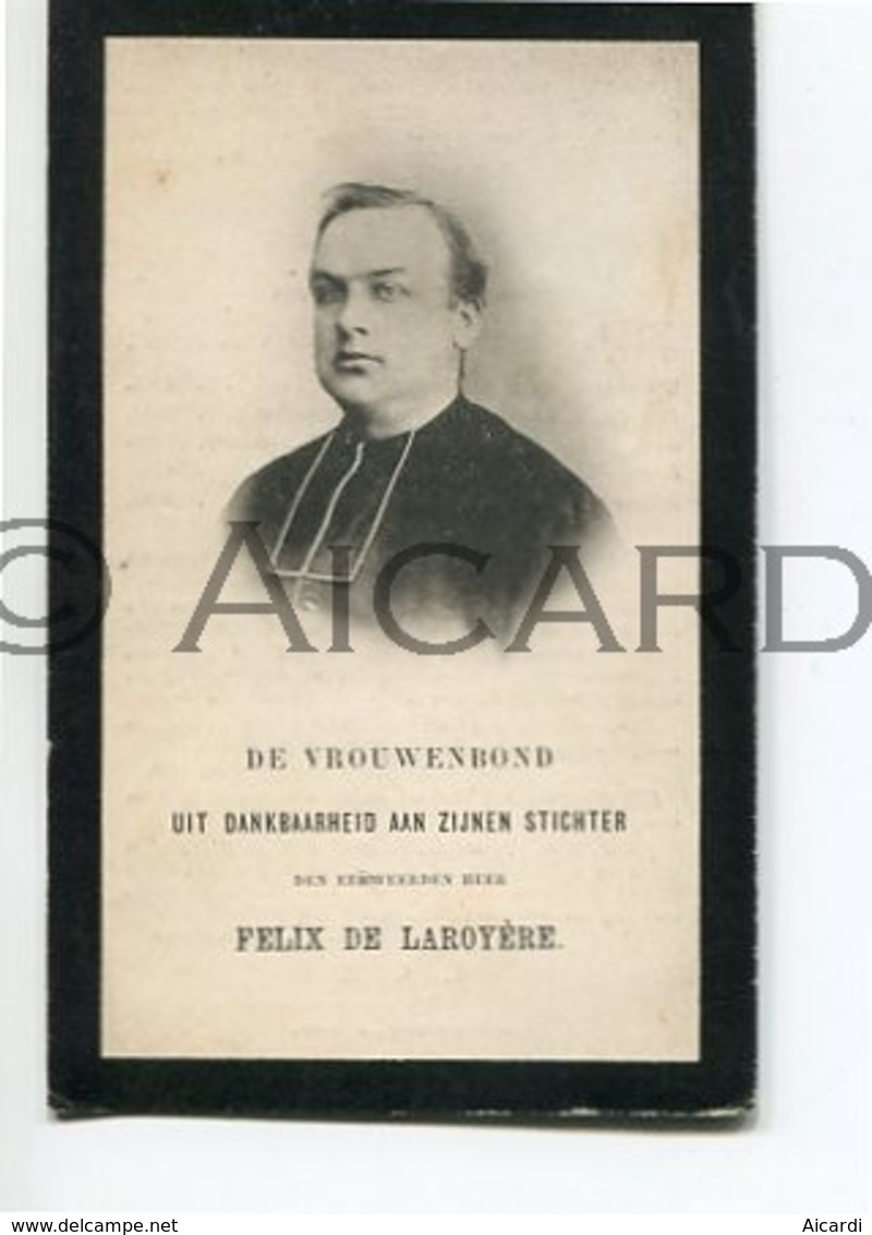 Doodsprentje Priester/Prêtre Felix De Laroyère °1856 Aalst †1901 Rupelmonde /Gent/Sint-Niklaas Stichter Vrouwenbond(B38) - Décès