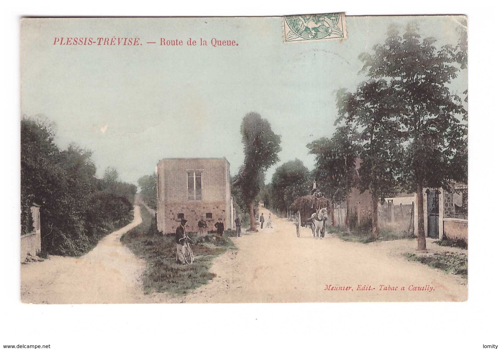 94 Le Plessis Trevise Route De La Queue Cpa Carte Colorisée Edit Meunier Cachet 1906 - Le Plessis Trevise