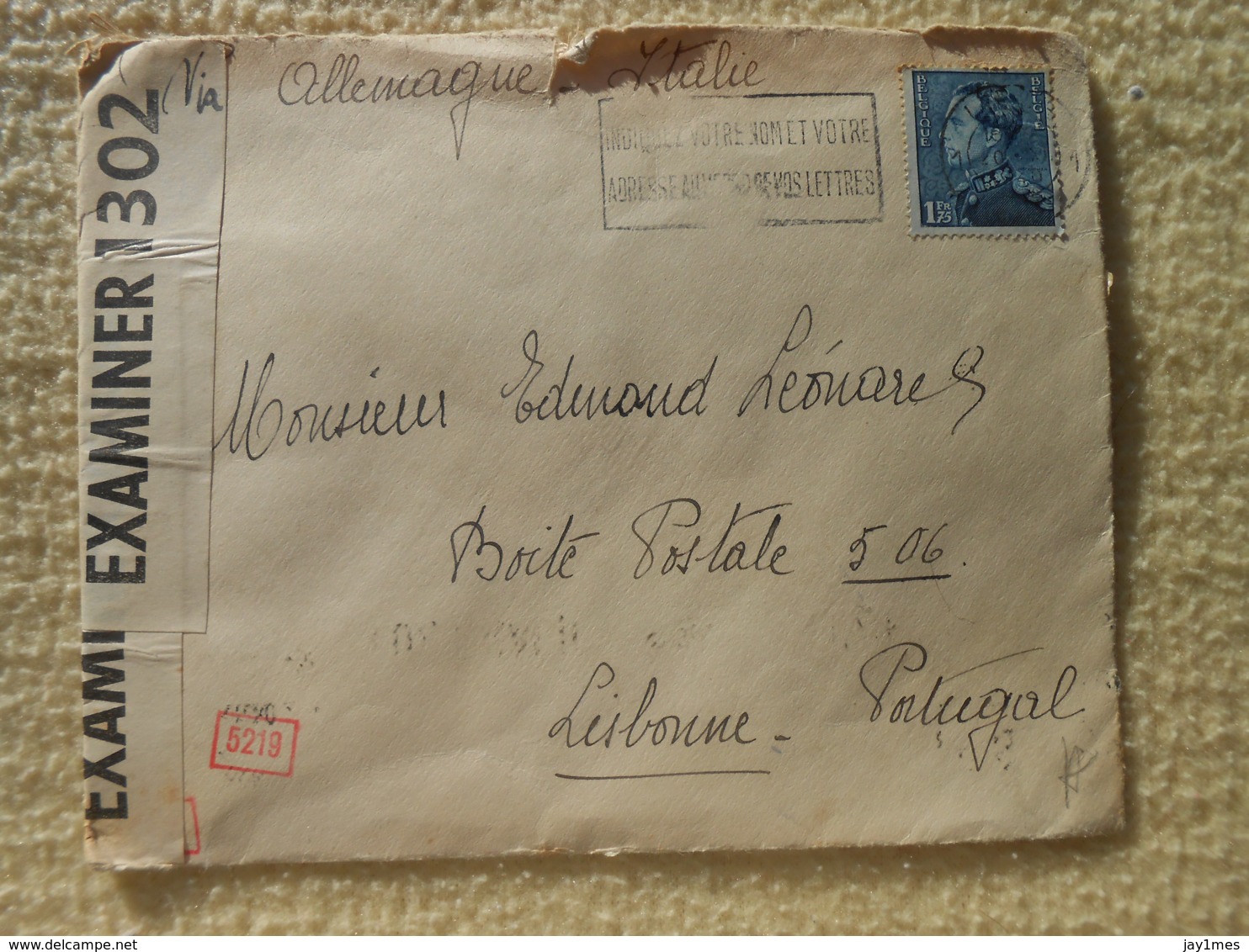 Enveloppe Liege Pour Lisbonne Portugal  Censure Ww2 - WW II (Covers & Documents)