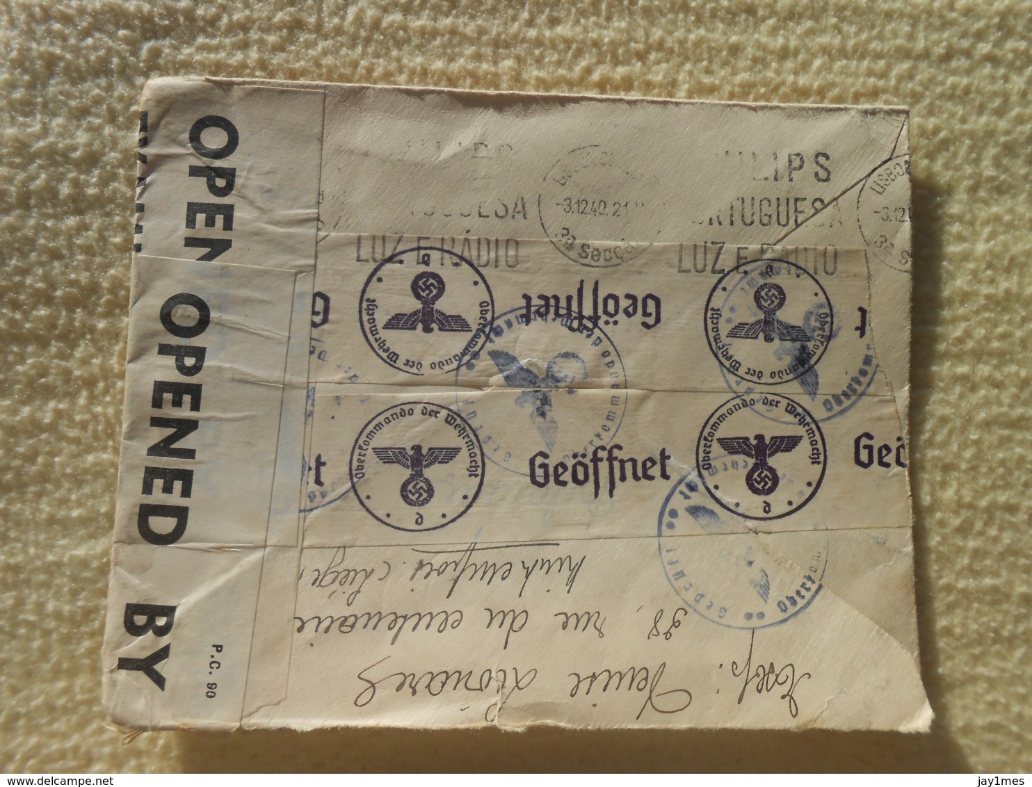 Enveloppe Liege Pour Lisbonne Portugal  Censure Ww2 - Guerre 40-45 (Lettres & Documents)