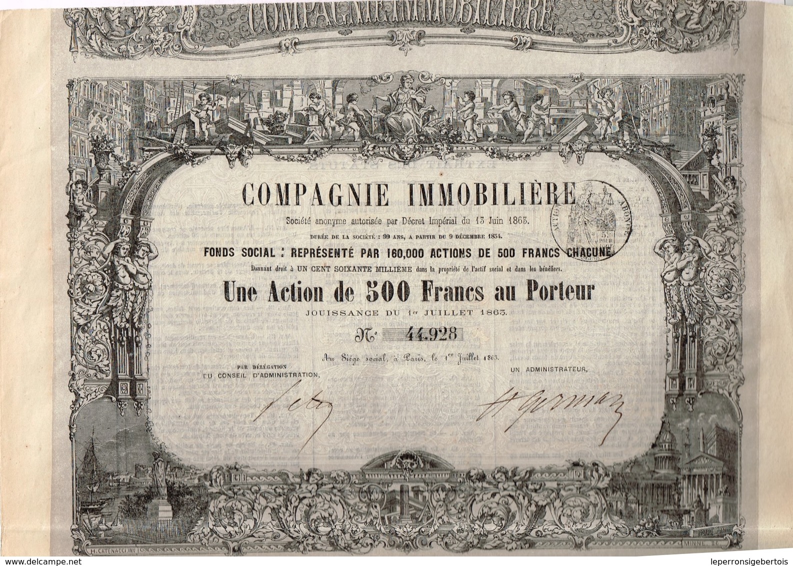 Action Ancienne - Compagnie Immobilière - Titre De 1863 - Déco - Banque & Assurance