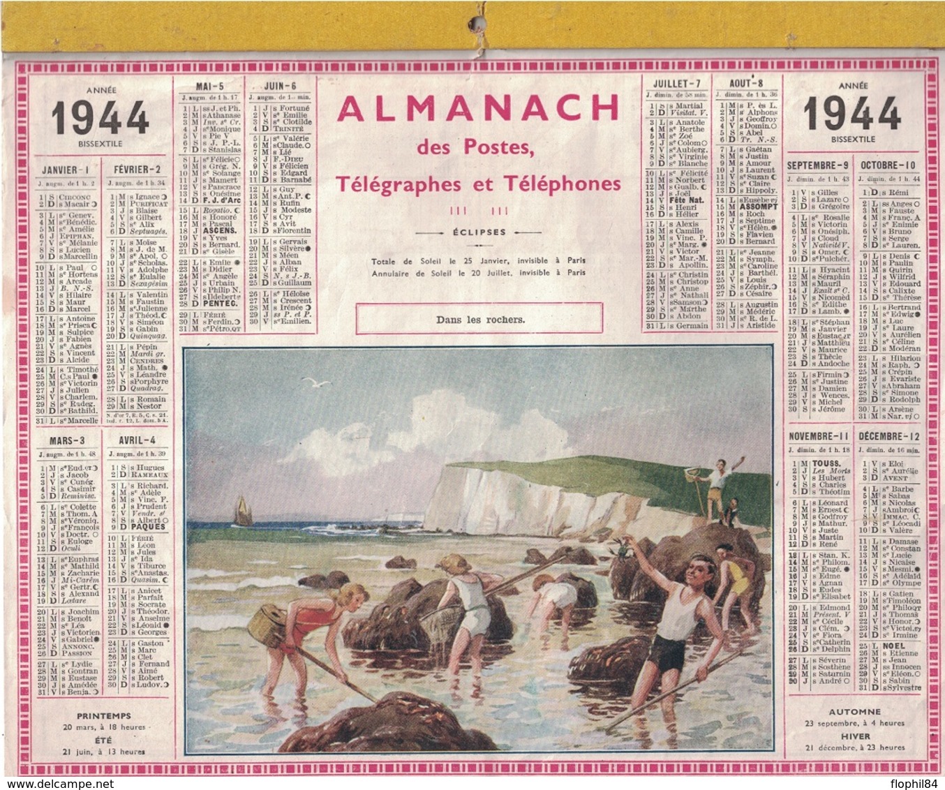 ALMANACH DES POSTES 1944 - COMPLET FORMAT LIVRET NON CARTONNE - COMPLET - ECLIPSES. - Grand Format : 1941-60