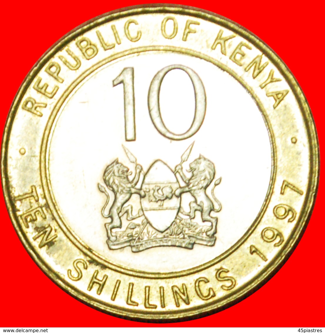 # COCK AND LIONS (1994-1997): KENYA ★ 10 SHILLINGS 1997 MINT LUSTER! LOW START ★ NO RESERVE! - Kenya