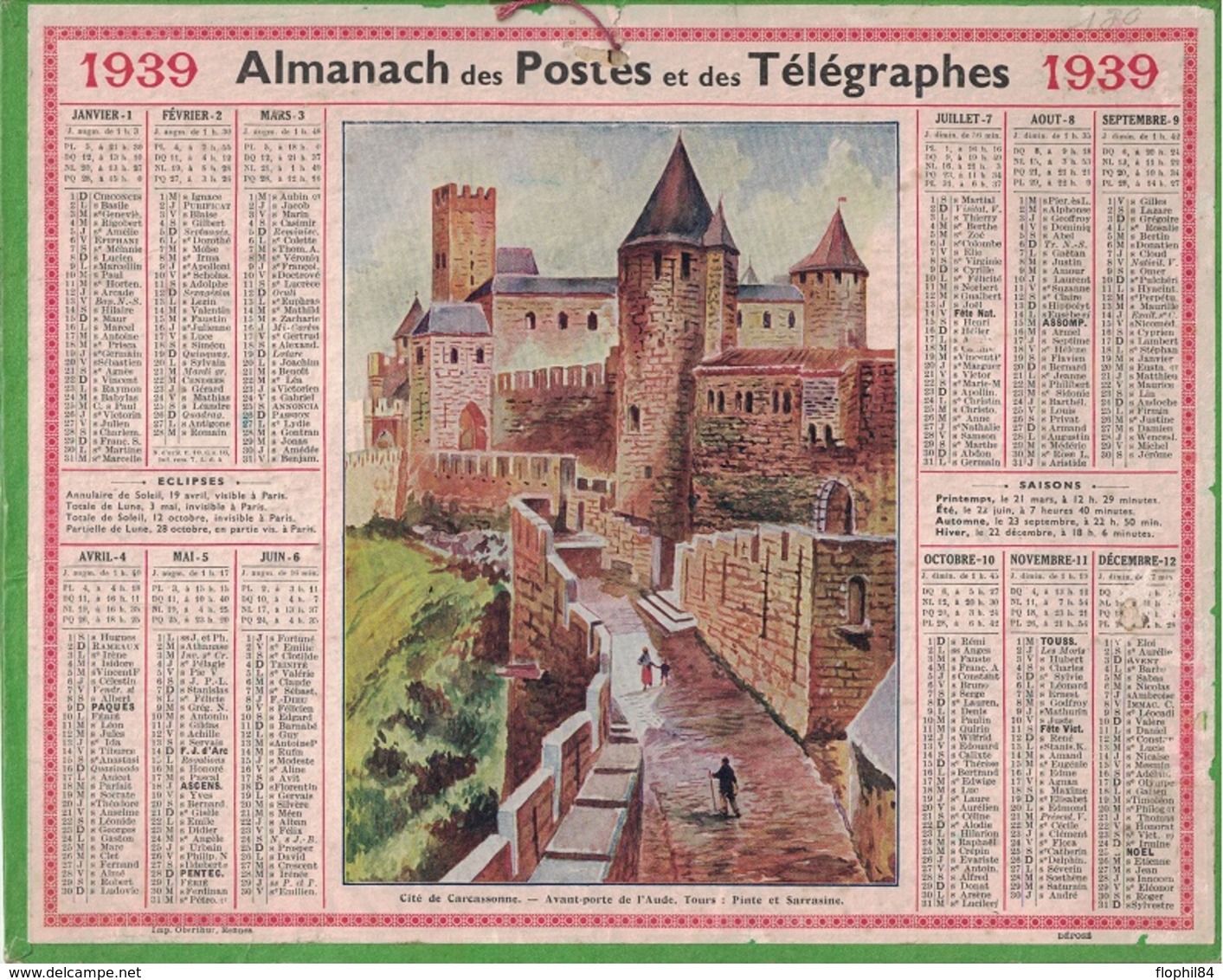 ALMANACH DES POSTES 1939 - FORMAT LIVRET CARTONNE SIMPLE- COMPLET - DEPARTEMENT DE LA SEINE-INFERIEURE. - Grand Format : 1941-60