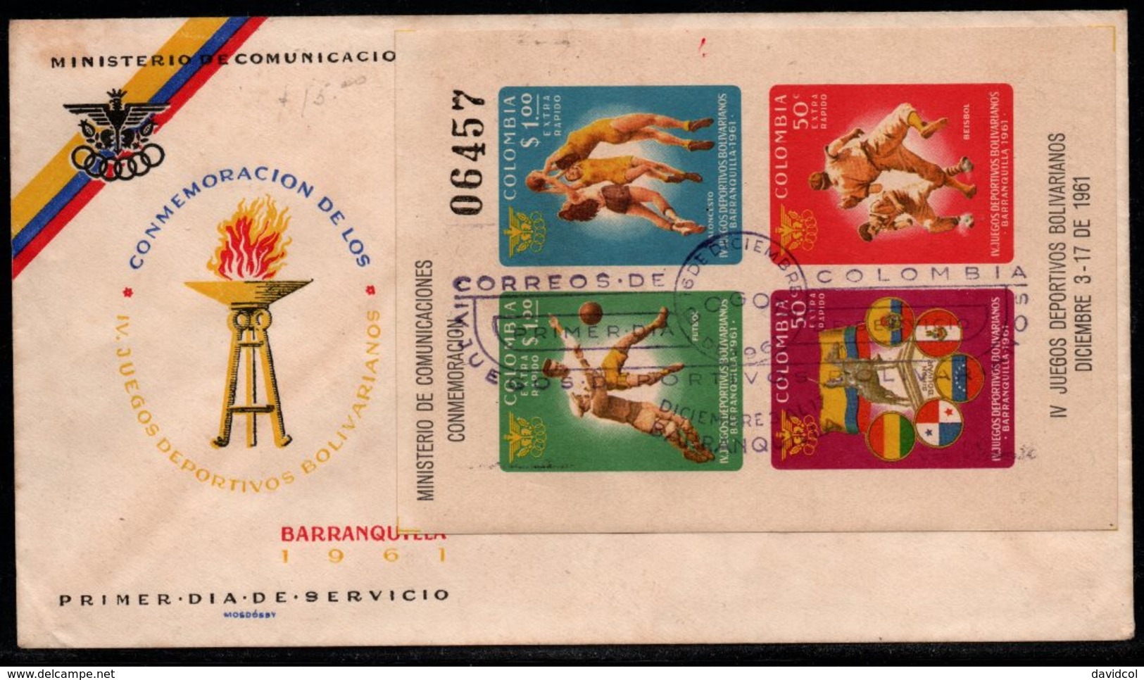 COLOMBIA- KOLUMBIEN - 1961  FDC/SPD.  S/S - IV BOLIVARIAN GAMES - Colombia