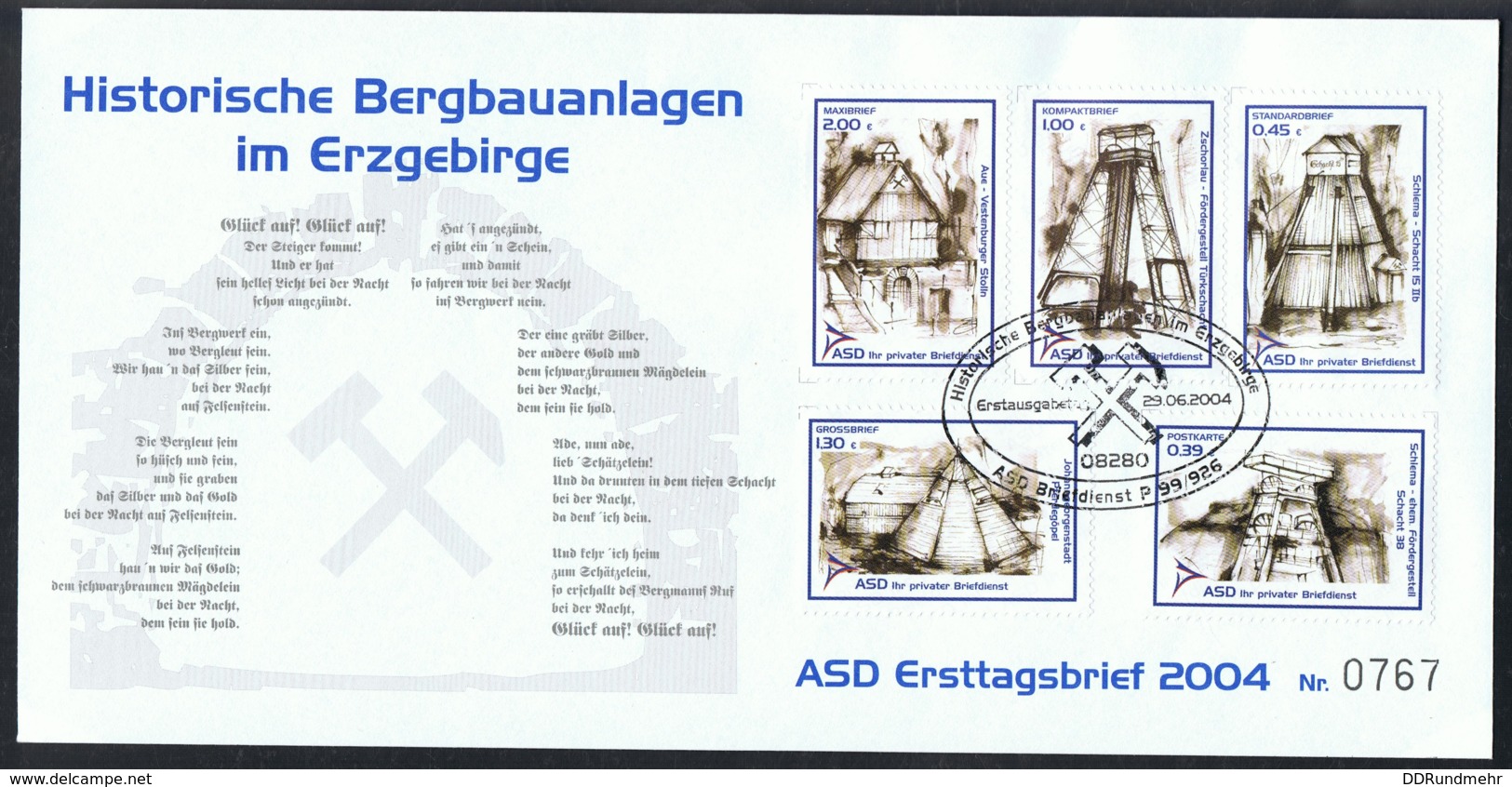 2004 29. Juni. ASD Ersttagsbrief Historische Bergbauanlagen Im Erzgebirge - Privatpost