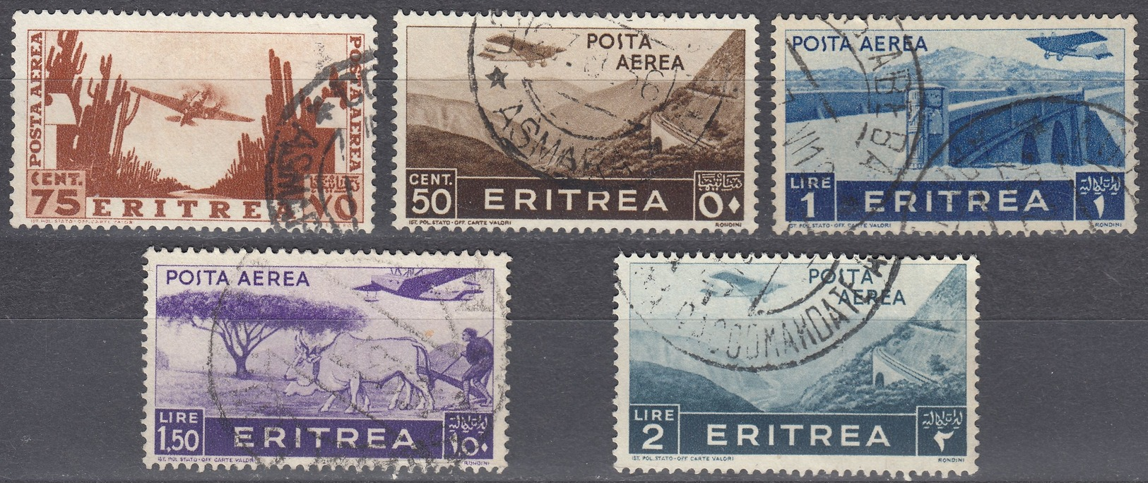 ERITREA - Lotto Di 5 Valori Usati Di Posta Aerea:  Yvert 19 E 21/24, Come Da Immagine. - Eritrea