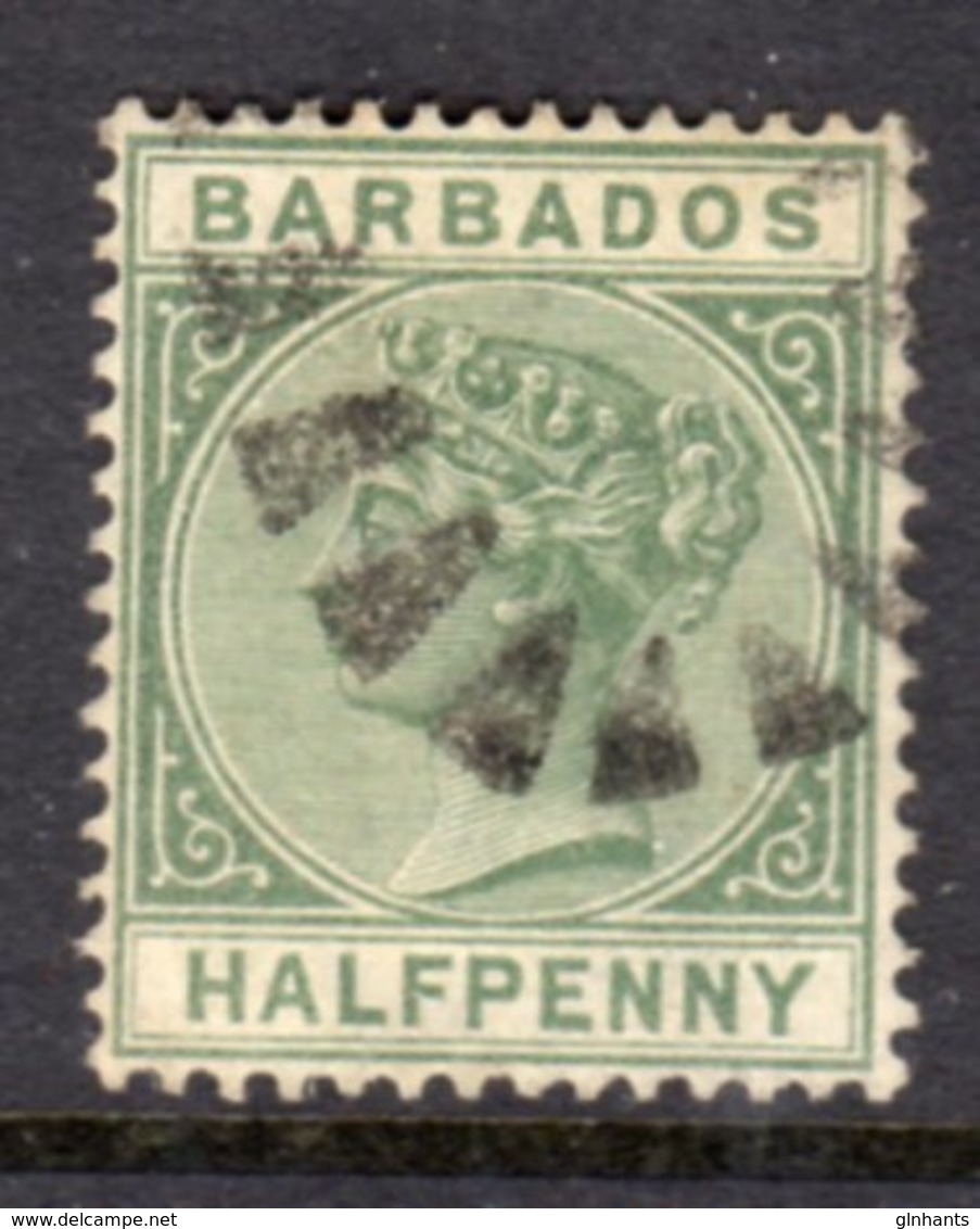 BARBADOS - 1882 HALF PENCE WMK CROWN CA STAMP DULL GREEN GOOD USED SG 89 - Barbados (...-1966)