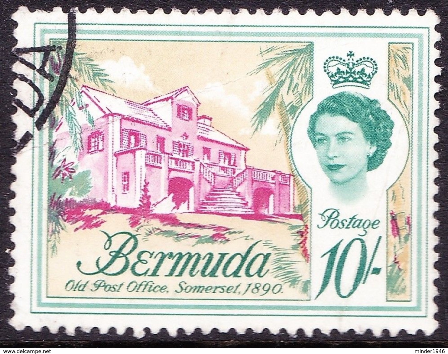 BERMUDA 1962 QEII 10/- Magenta Deep Bluish Green SG150 Fine Used - Bermudes