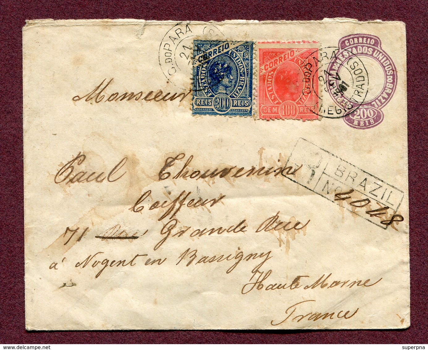 PARA Do BRAZIL : LETTRE RECOMMANDEE  1901 Pour NOGENT-EN-BASSIGNY - Lettres & Documents