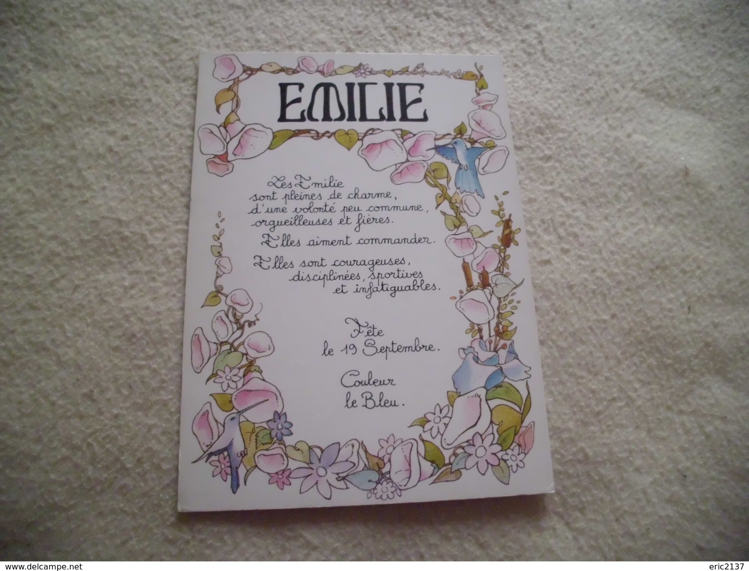 BELLE ILLUSTRATION PRENOM EMILIE - Prénoms