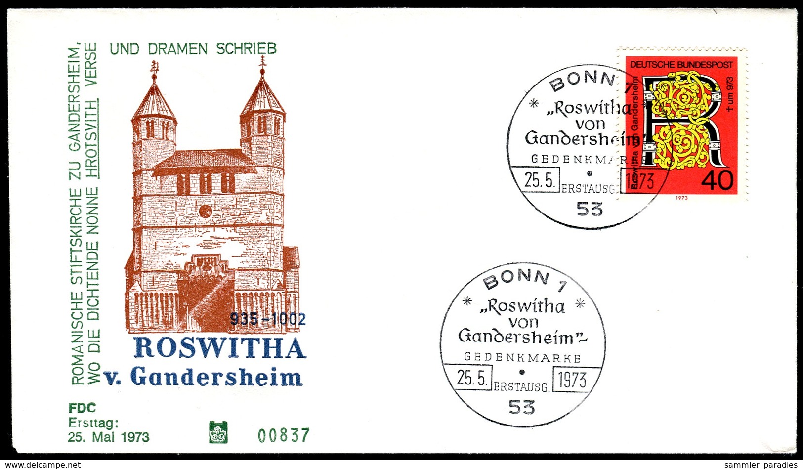 07287) BRD - Mi 770 - FDC - 40Pf            Roswitha Von Gandersheim - Otros & Sin Clasificación