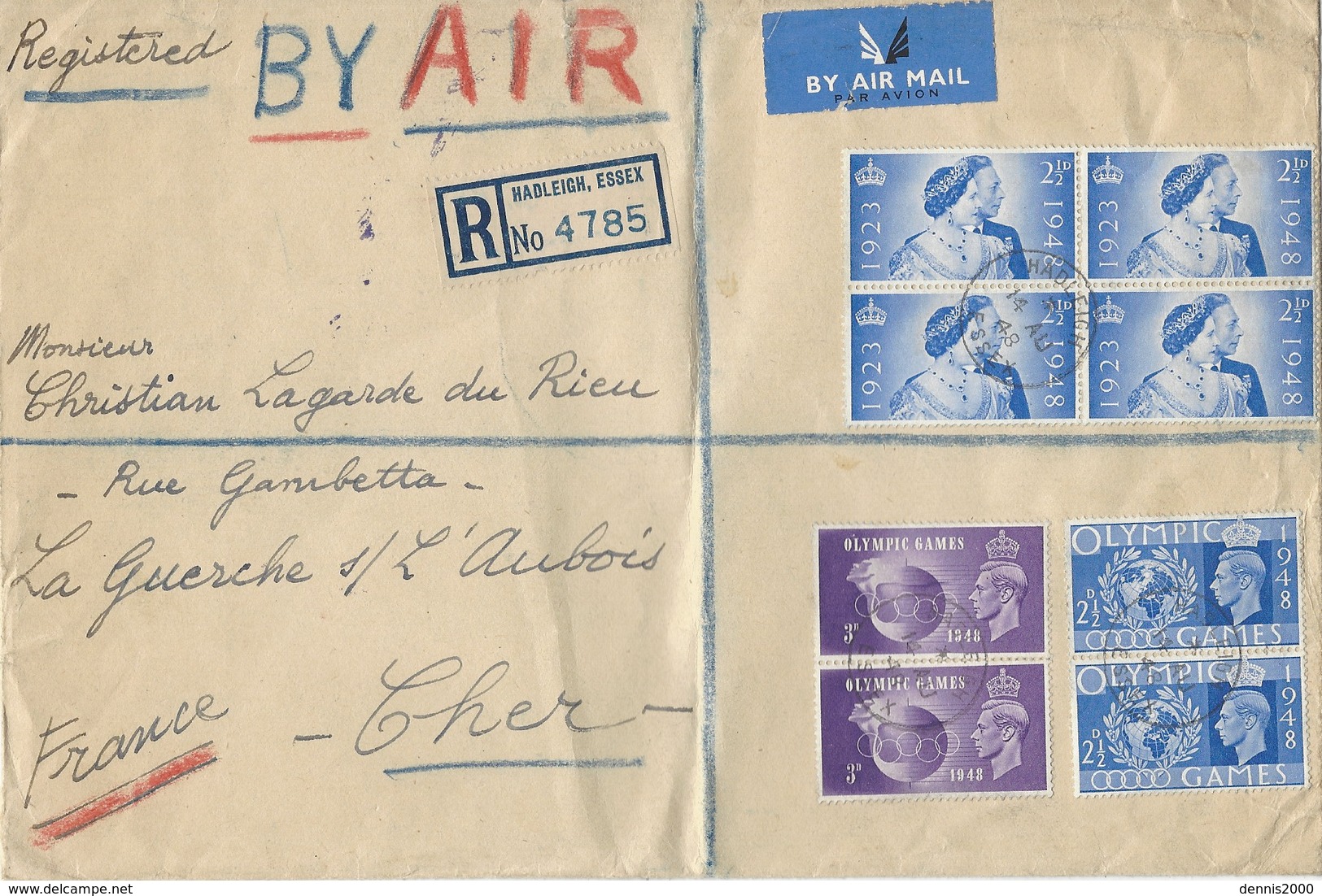 1948 - Large Cover 225 X 150 Mm BY AIR Mail From Hadley,Essex - Superb  Franking To France - Sommer 1948: London