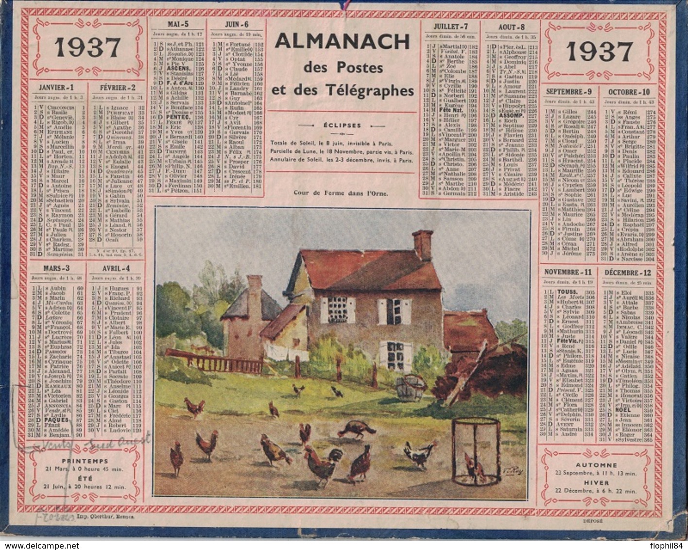 ALMANACH DES POSTES 1937 - FORMAT LIVRET CARTONNE SIMPLE- COMPLET AVEC CARTE - DEPARTEMENT DE LA SEINE. - Grand Format : 1941-60