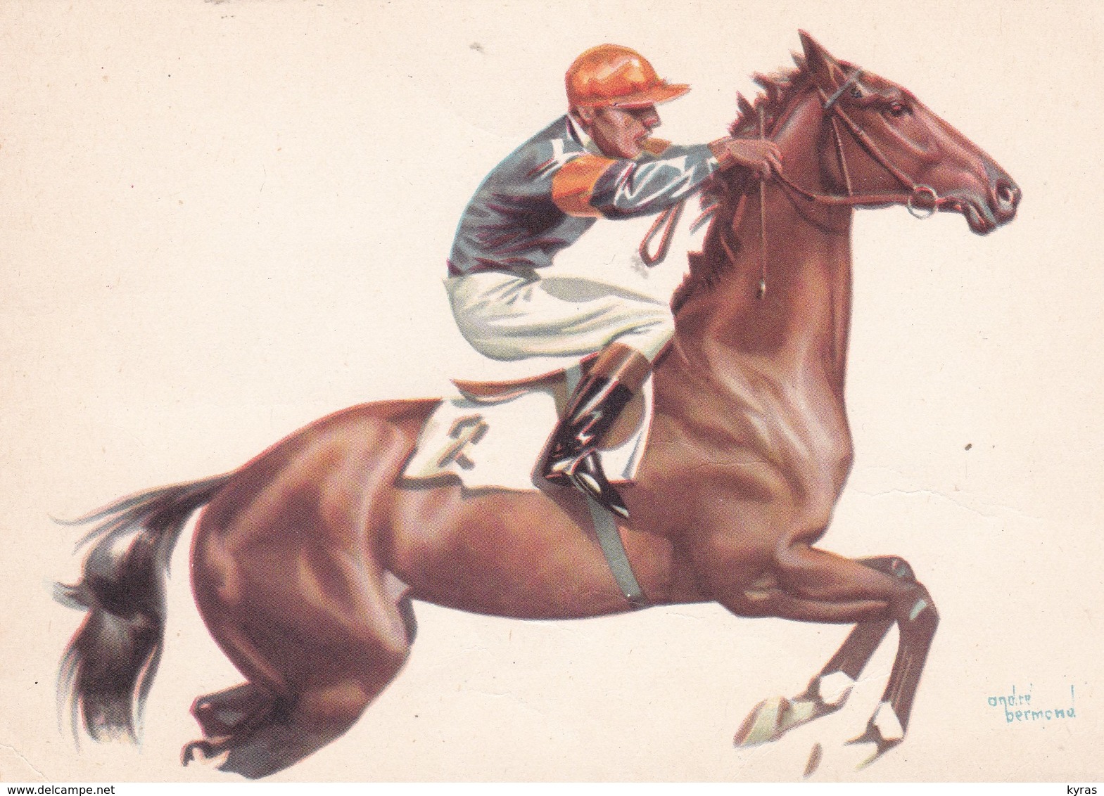 CPSM 10X15. Illust André BERMOND . HIPPISME  . Jockey Sur Cheval N°2 - Bermond