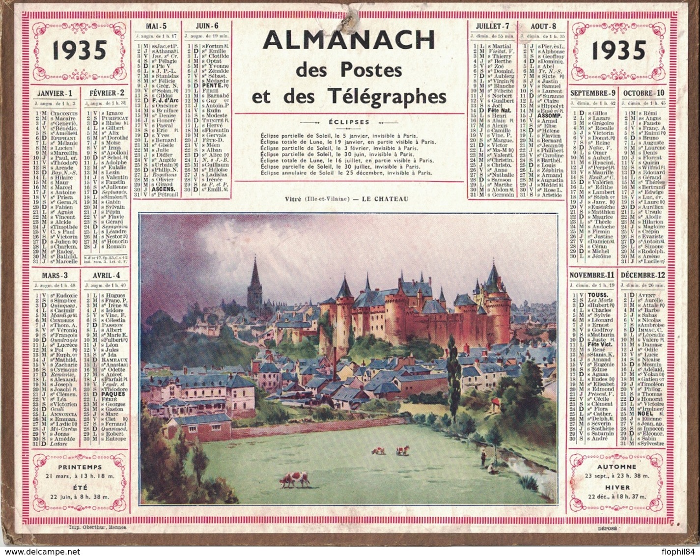 ALMANACH DES POSTES 1935 - FORMAT LIVRET CARTONNE SIMPLE- COMPLET AVEC CARTE - DEPARTEMENT DU GARD. - Grand Format : 1941-60