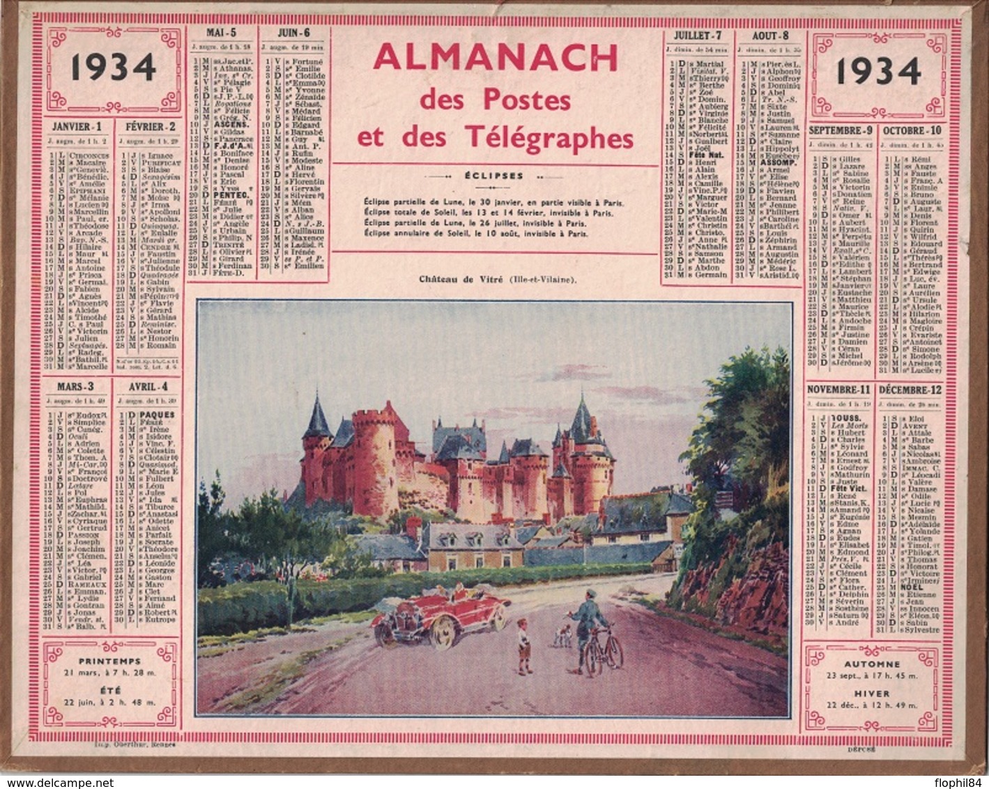 ALMANACH DES POSTES 1934 - FORMAT LIVRET CARTONNE SIMPLE- COMPLET AVEC CARTE - DEPARTEMENT DE L'ISERE. - Grand Format : 1941-60
