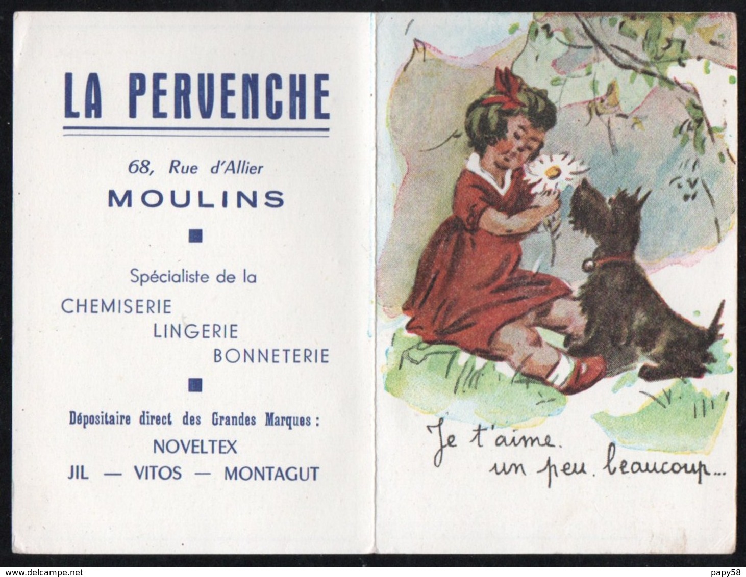 Calendriers > Petit Format : 1941-60 Moulins La Pervenche Je T Aime Un Peu Beaucoup... - Small : 1941-60