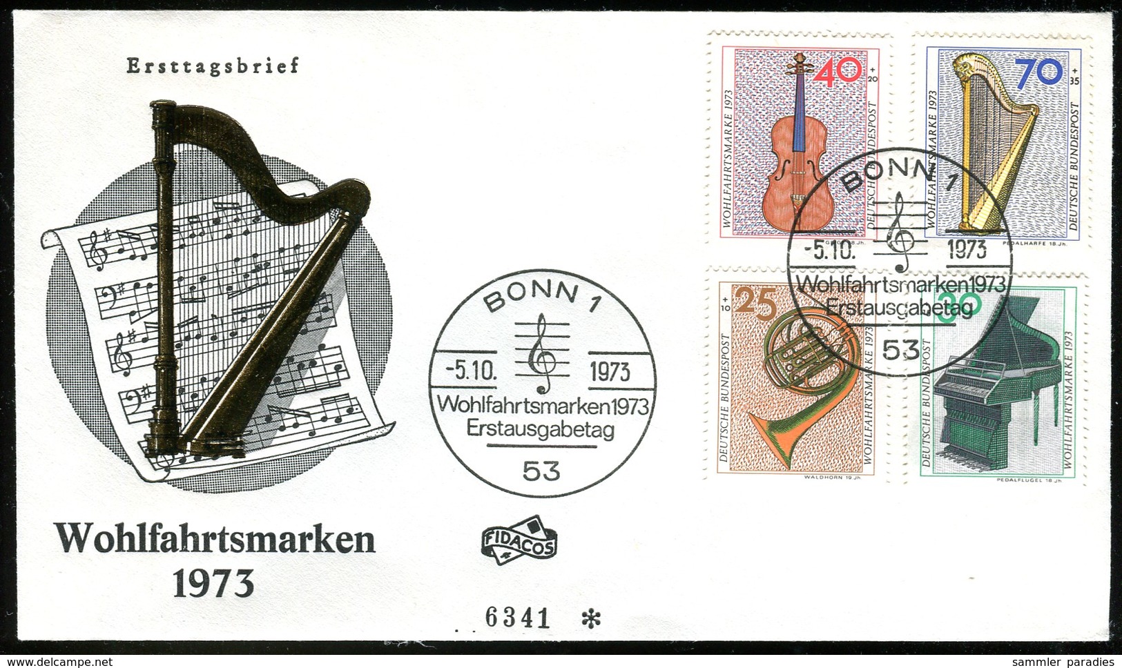 07295) BRD - Mi 782 / 785 - FDC - Musikinstrumente, Wohlfahrtsmarken 73 - Otros & Sin Clasificación