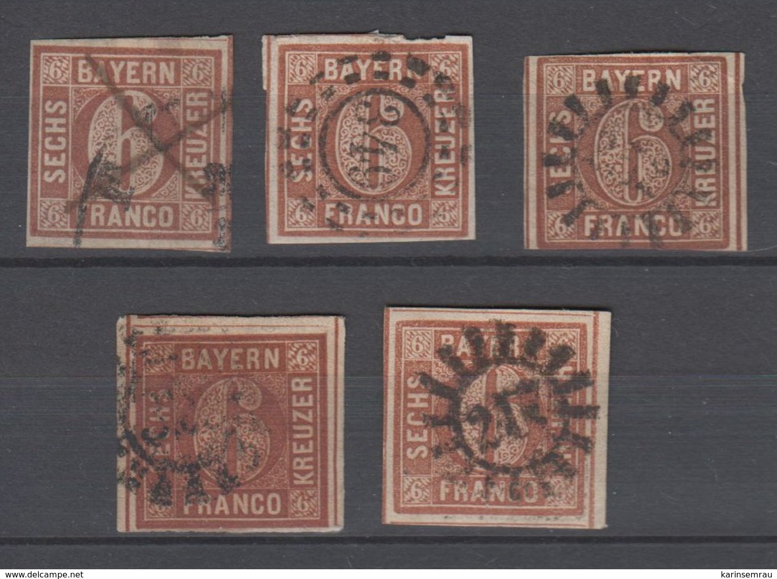 Bayern , Lot Mit 5 X Nr 4 , Dabei Einmal Type I , Federzug - Other & Unclassified
