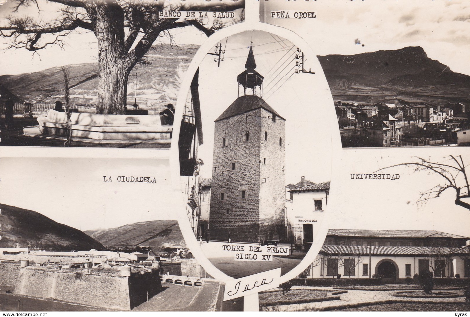 CL / CPSM 9X14 . ESPAGNE Multi-vues JACA . Banco De La Salud / Pena Oroel / Torre Del Reloj / Universidad / La Ciudadela - Huesca