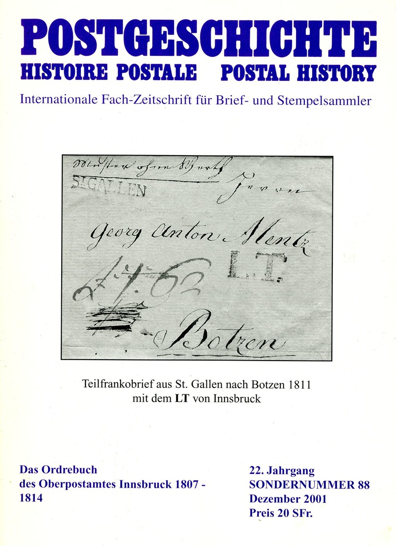 Postgeschichte Nr  88 Internationale Fachzeitschrift Für Brief- + Stempelsammler - Das Ordrebuch Des OPA Innsbruck 1807 - Deutsch (ab 1941)