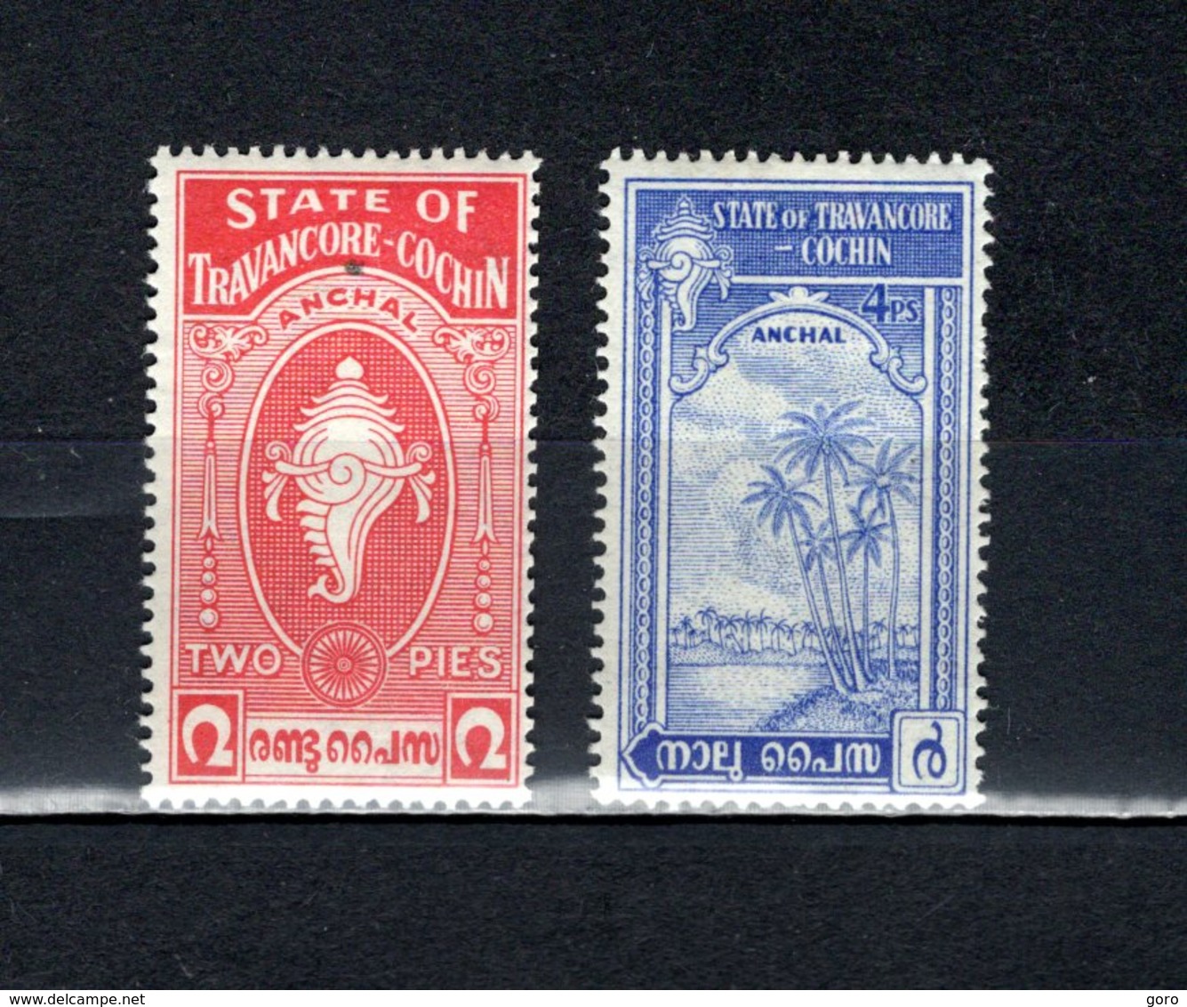 Estados De India.   Travancore-Cochin   1950  .  Y&T  Nº   9/10    *    ( C/ Charniere ) - Travancore-Cochin