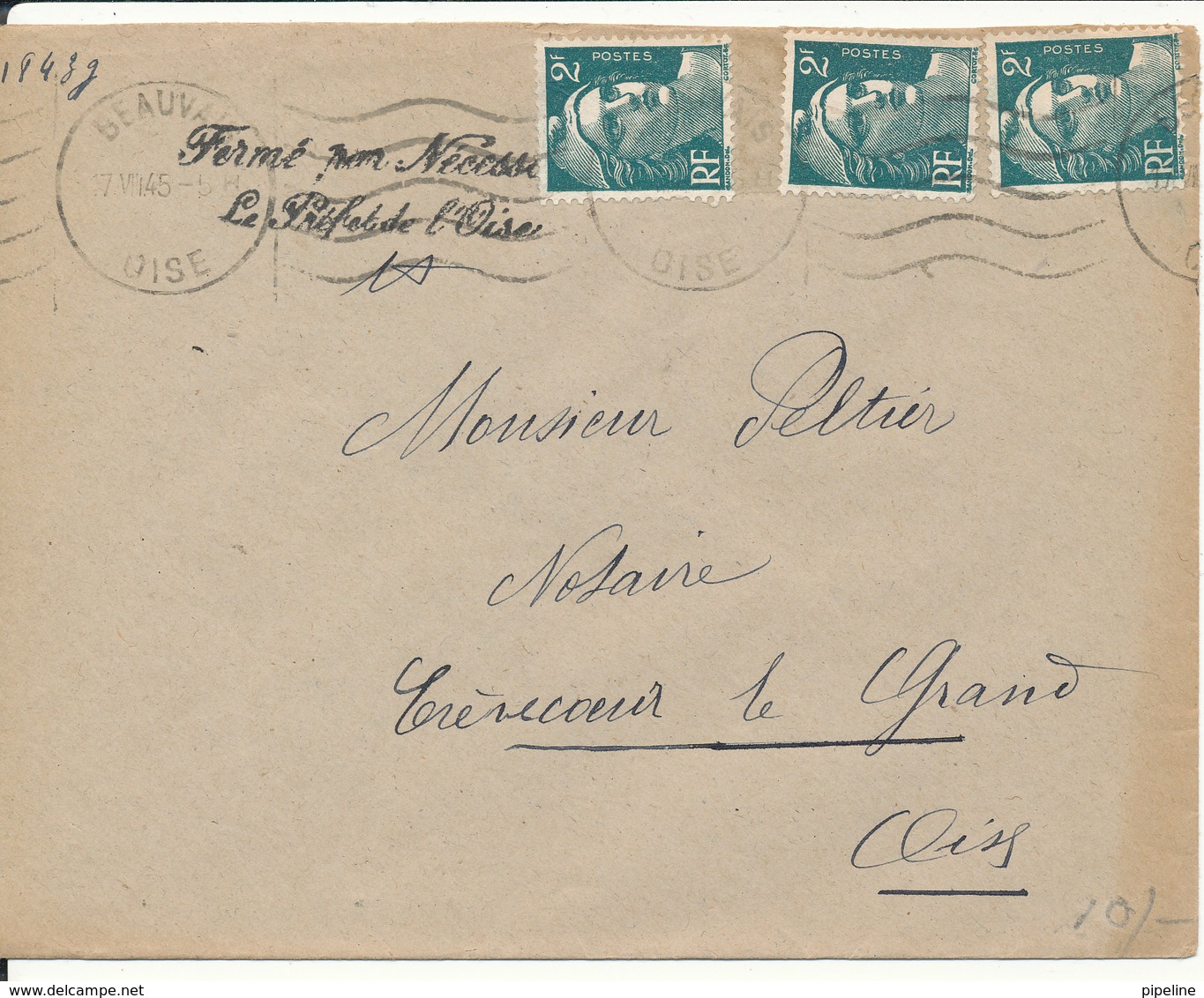 France Cover Beauvais 17-8-1945 - Lettres & Documents