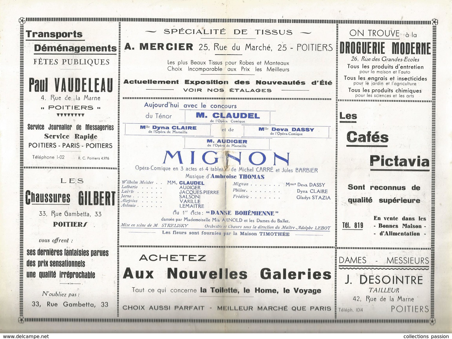 Programme , Ville De POITIERS ,  Saison Lyrique 1934 ,19 Pages ,photographies ,publicités , 6 Scans , Frais Fr 2.95 E - Programmi
