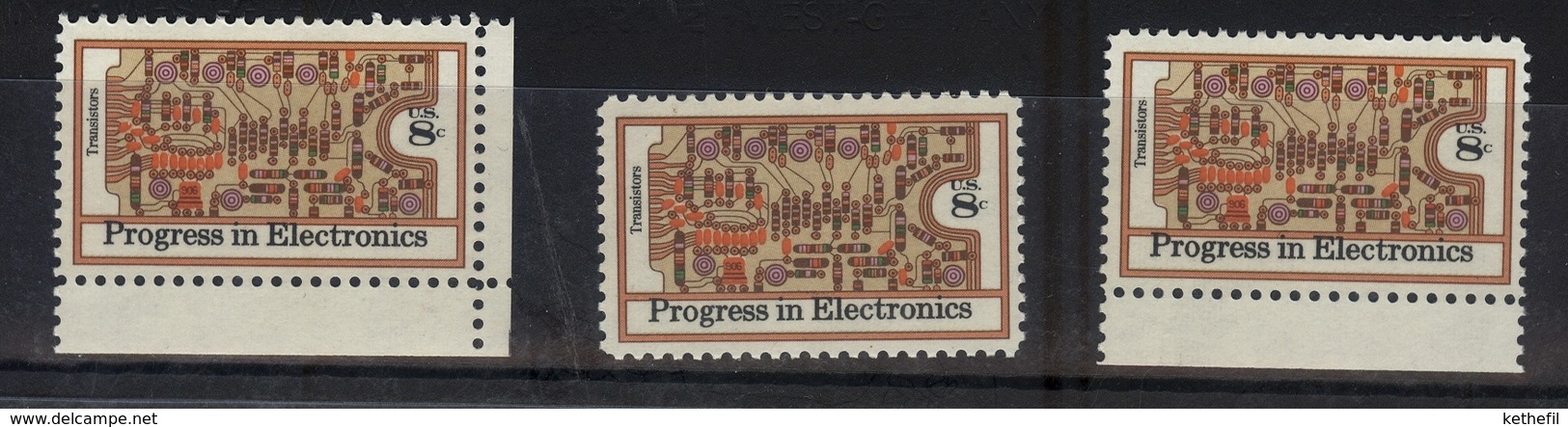 1973 Progress Electronics Circuits Computers Transistor 8c Black Shifted Up/ Perforation Mint (3 Items) - Varietà, Errori & Curiosità