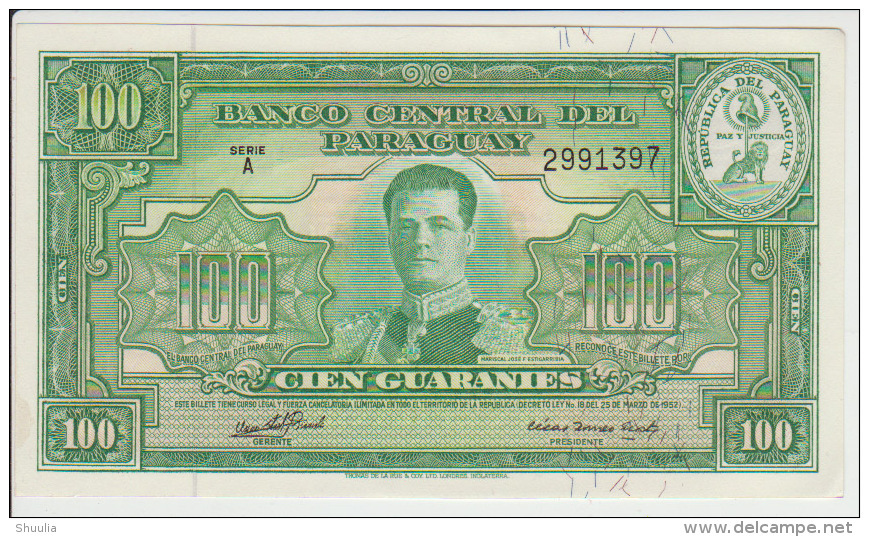 Paraguay 100 Guaranies 1952 Pick 189b UNC - Paraguay