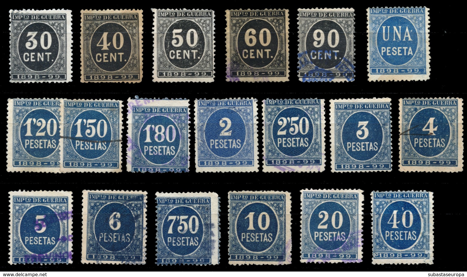 Impuesto De Guerra. 19 Sellos Diferentes Color Negro Y Azul. Mayoría Usados. Alguno Tiene Defectos. Examinar. - Revenue Stamps