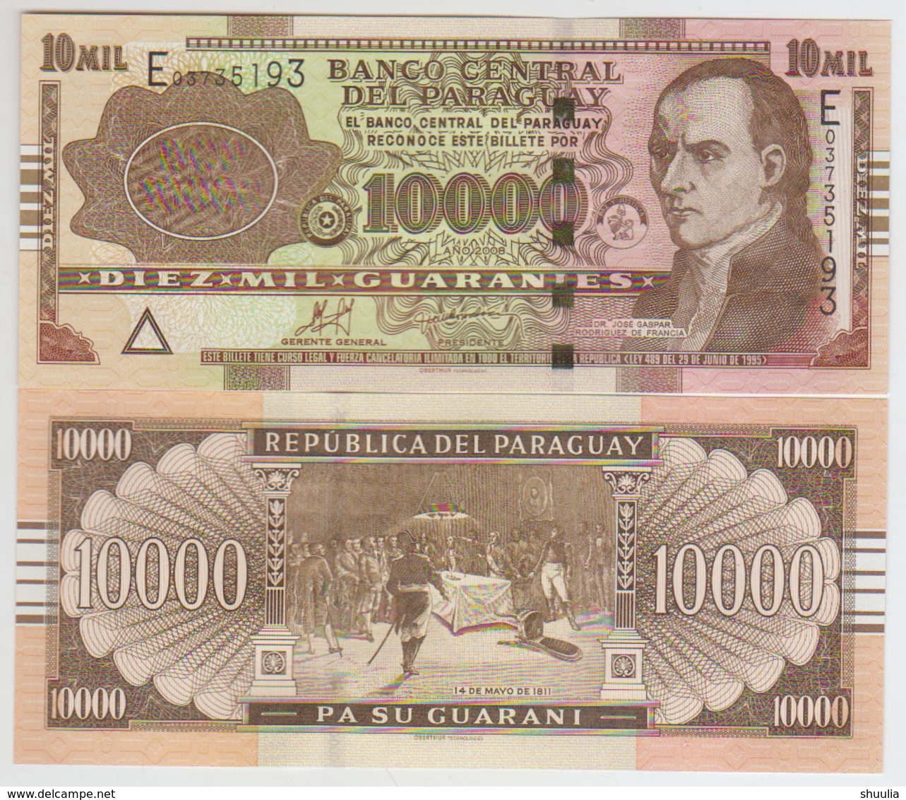 Paraguay 10000 Guaranies 2008 Pick 224c UNC - Paraguay