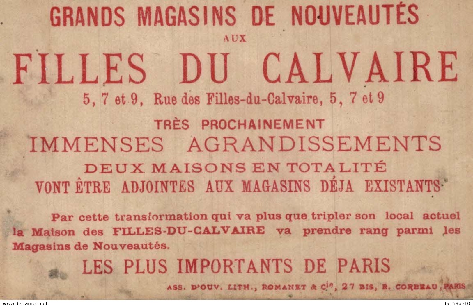 CHROMO GRANDS MAGASINS DE NOUVEAUTES AUX FILLES DU CALVAIRE PARIS  OBERON - Autres & Non Classés