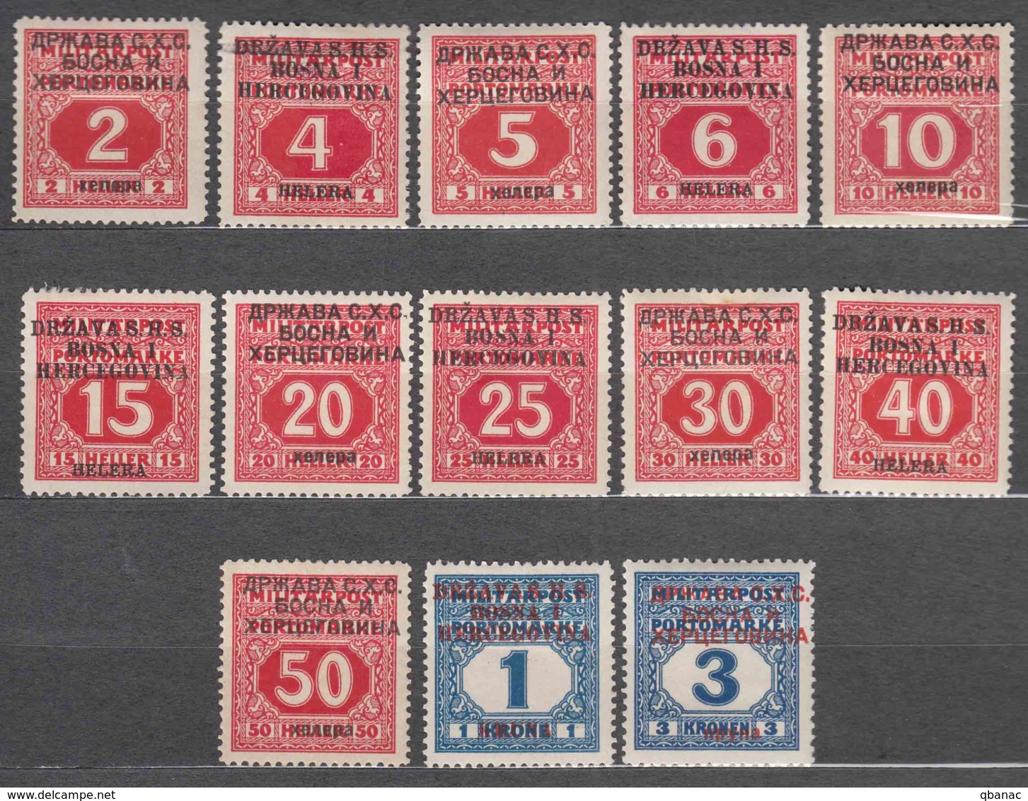 Yugoslavia, Kingdom SHS, Issues For Bosnia 1918 Porto Mi#1-13 Mint Hinged - Ungebraucht