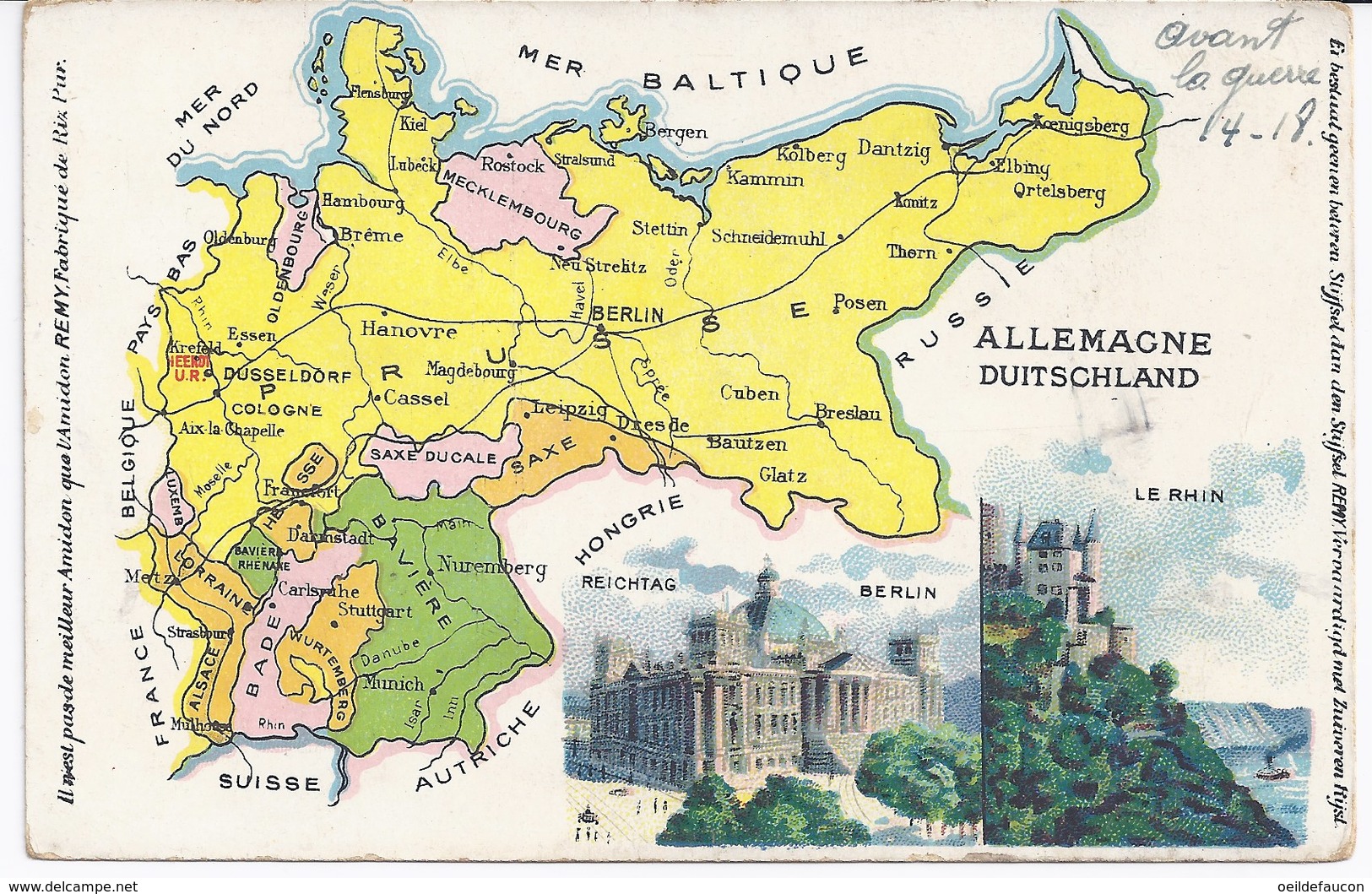 Carte Géographique De L'Allemagne D'avant La Guerre 14/18 - Autres & Non Classés