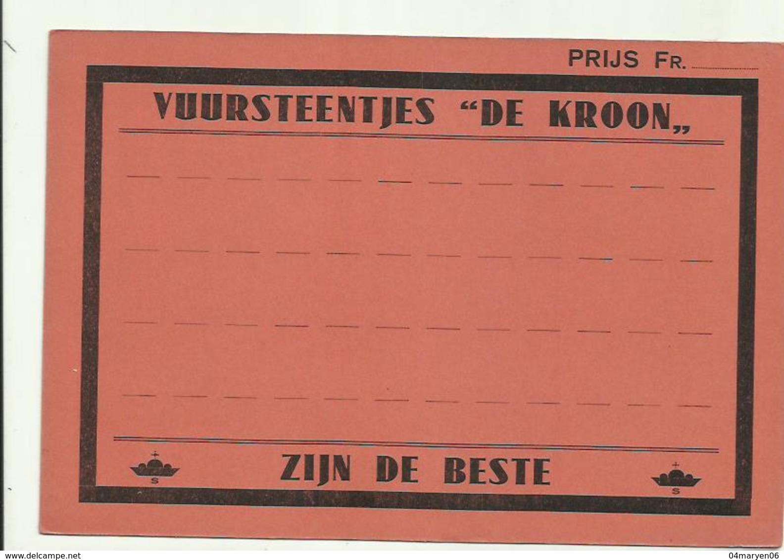 "" DE  KROON - SCHOOTEN   "" - Depot PIJPENFABRIEK - VUURSTEENTJES  , Zijn De Beste   .- - Placas De Cartón