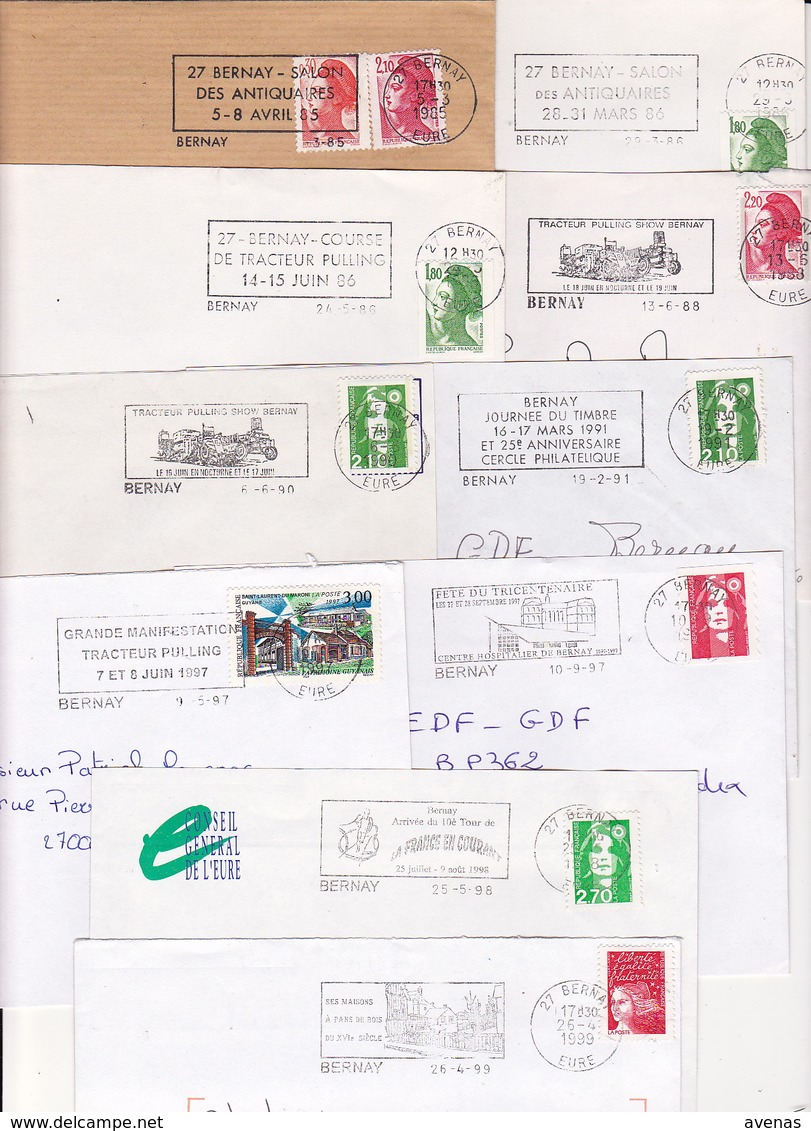 Lot 30 Lettres Oblitérations Différentes De 27 BERNAY Département EURE : TàD Manuel GARE ENTREPOT Machine SECAP EMA - 1961-....