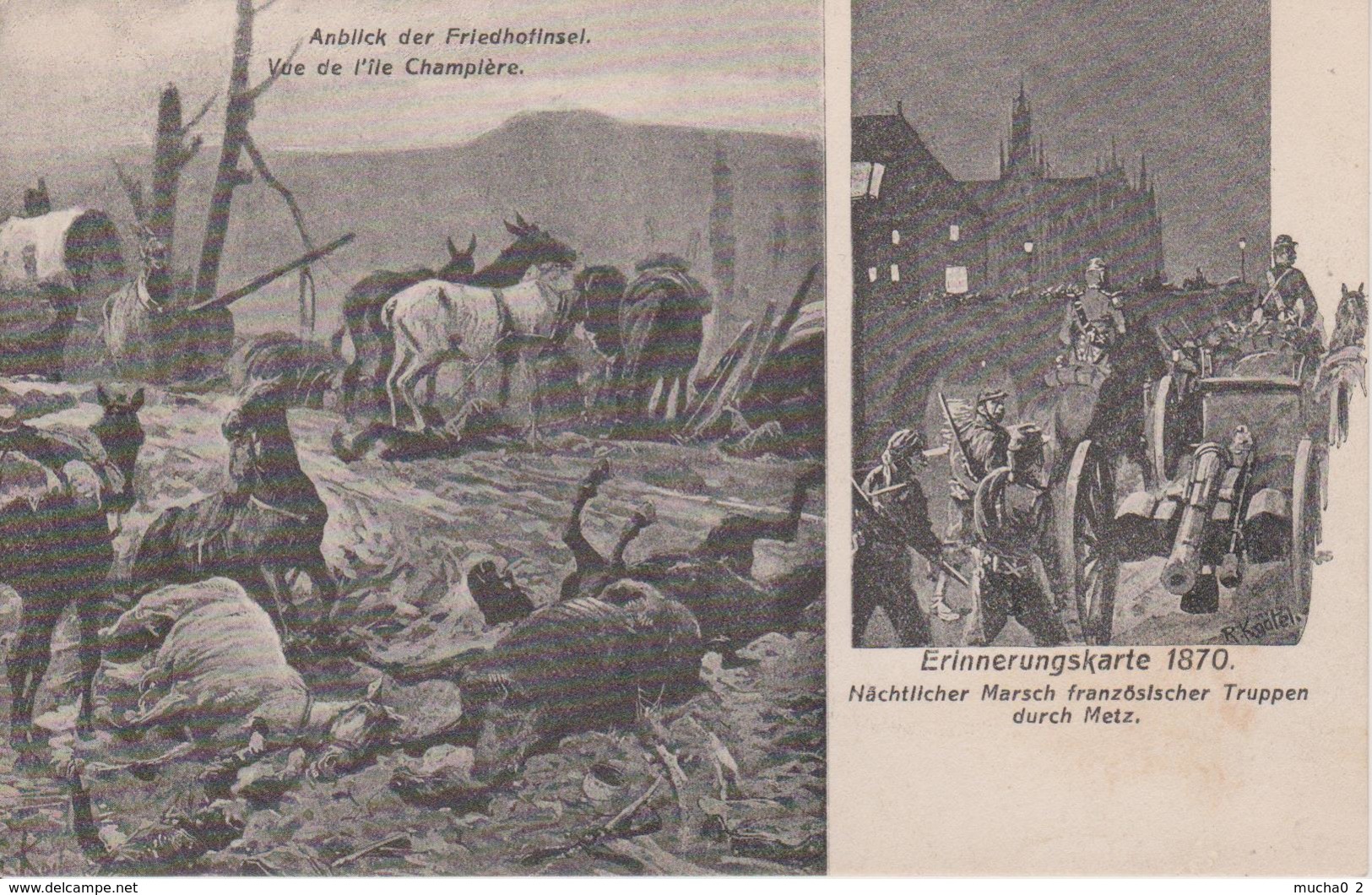 57 - METZ - 2 VUES - VUE DE L'ILE CHAMBIERE ET TROUPES FRANCAISES EN 1870 - Metz