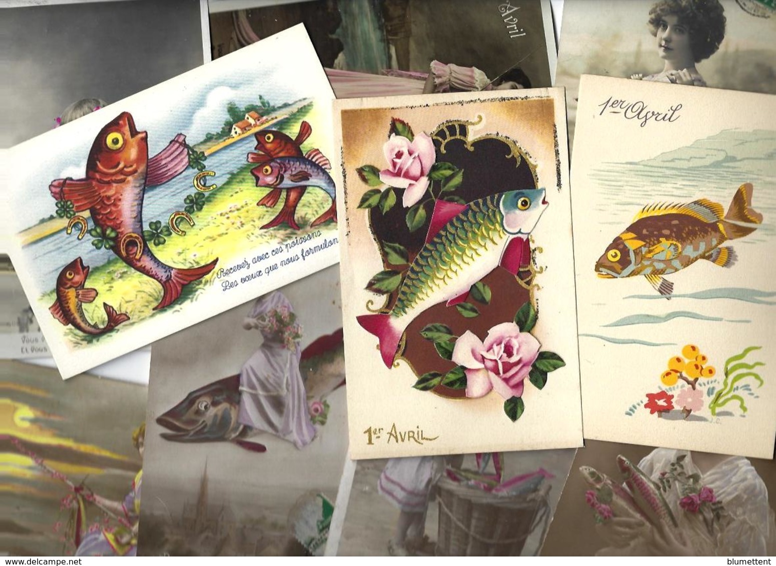 Lot N° 1557 De 10 CPA 9 X 14 Poisson D'avril Premier Avril Déstockage Pour Revendeurs Ou Collectionneurs - 100 - 499 Postcards