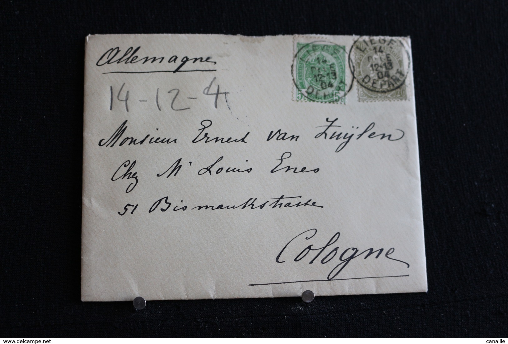 Tu-37 / Marcophilie (Lettres) - Enveloppe, Lettre  Envoie De  Liège En 1904 Ver Cologne (Allemagne)  - Belgique  .- - Bureaux De Passage